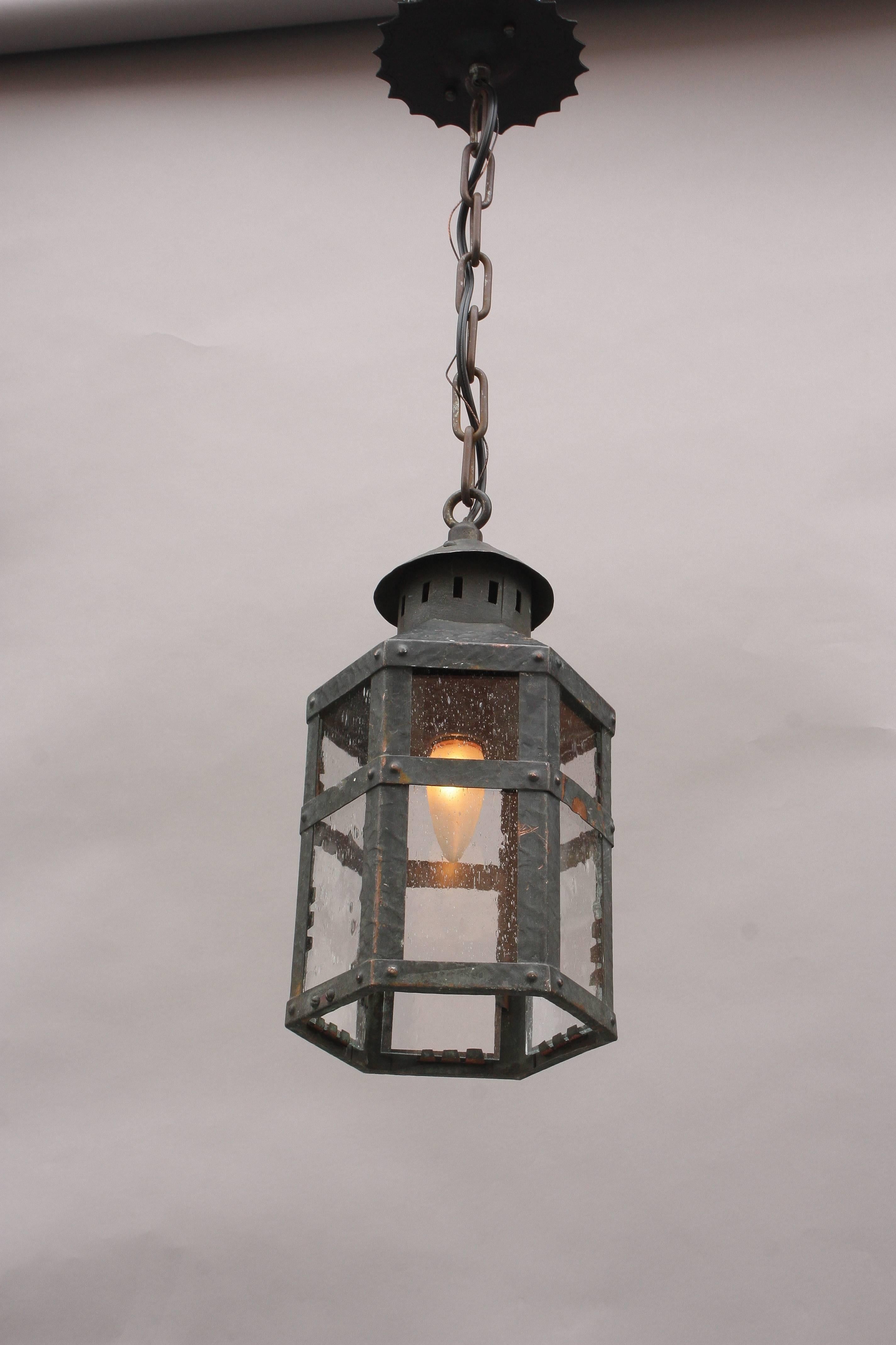 American 1920s Hammered Copper Lantern