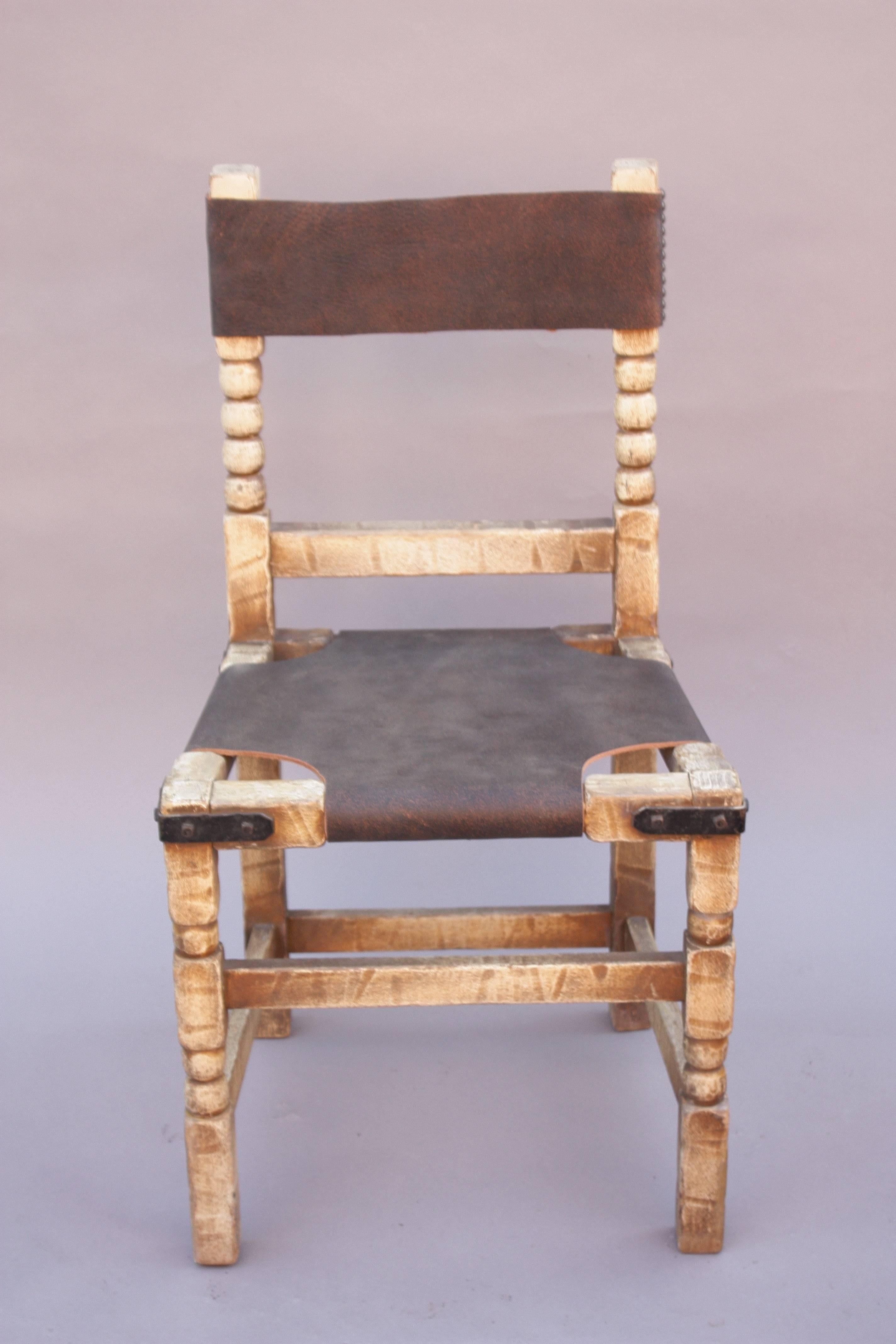 Monterey side chair with new leather upholstery, circa 1930s.