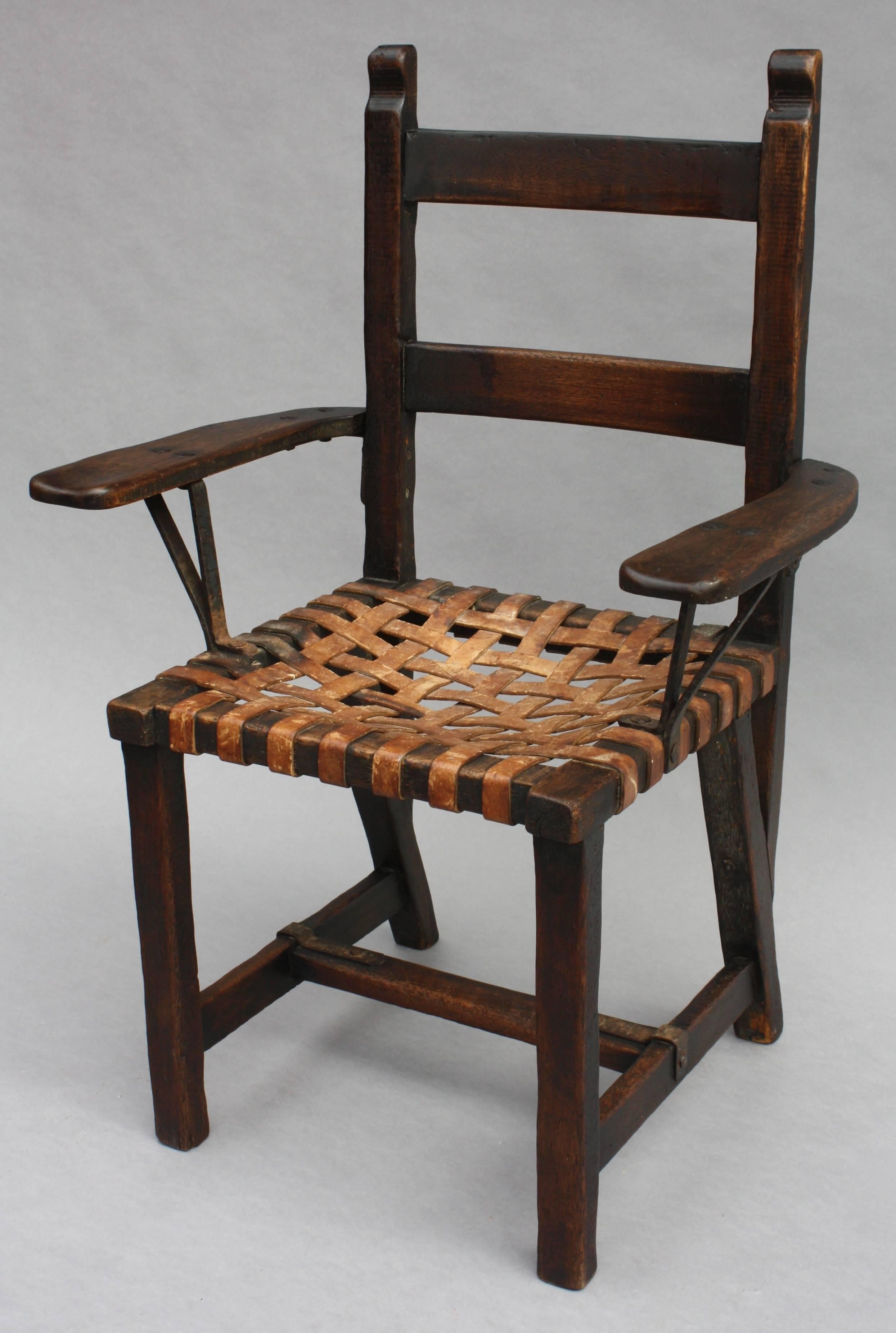 American 1930s Monterey Period Armchair with Woven Leather Seat
