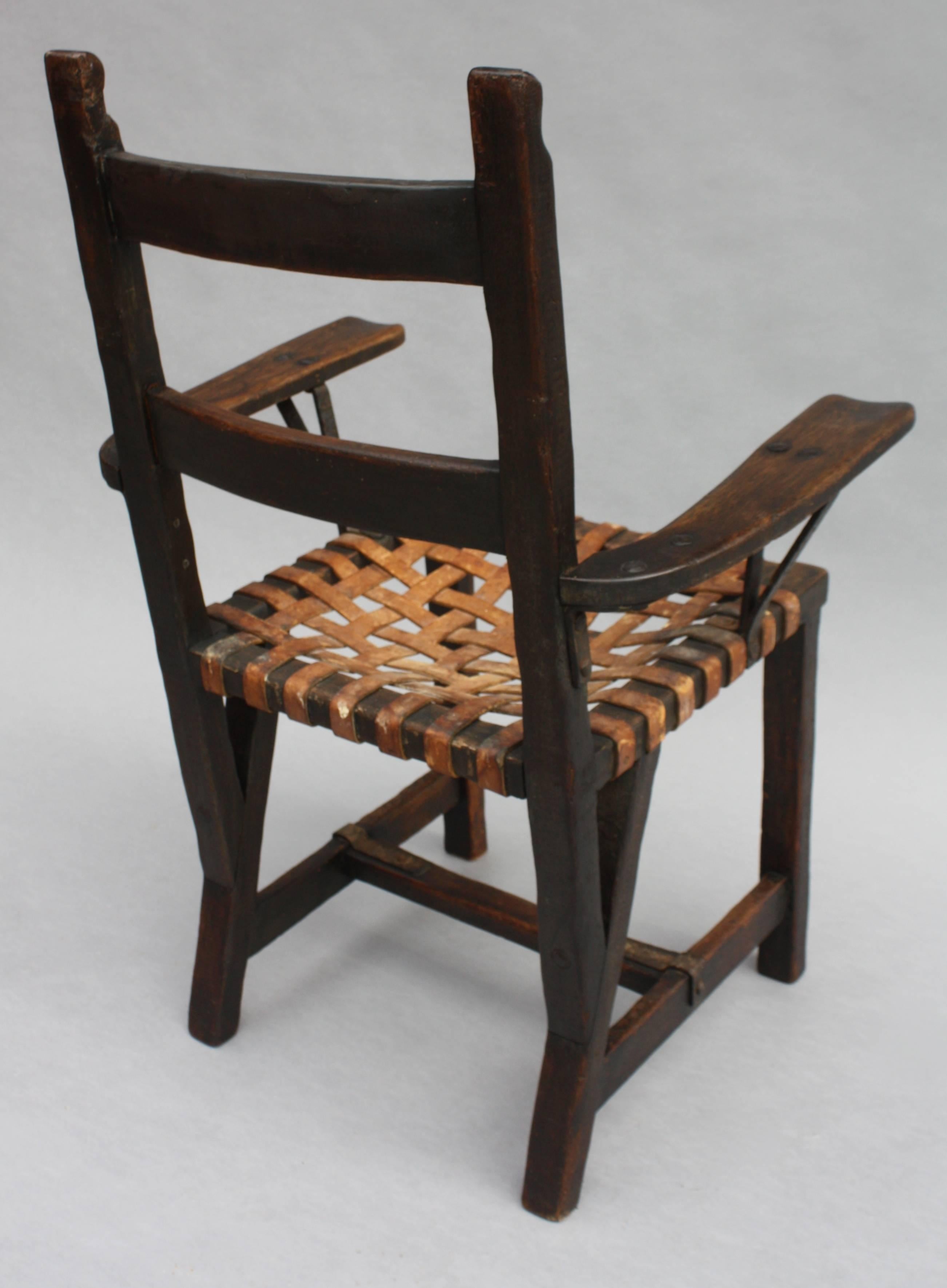 Mid-20th Century 1930s Monterey Period Armchair with Woven Leather Seat