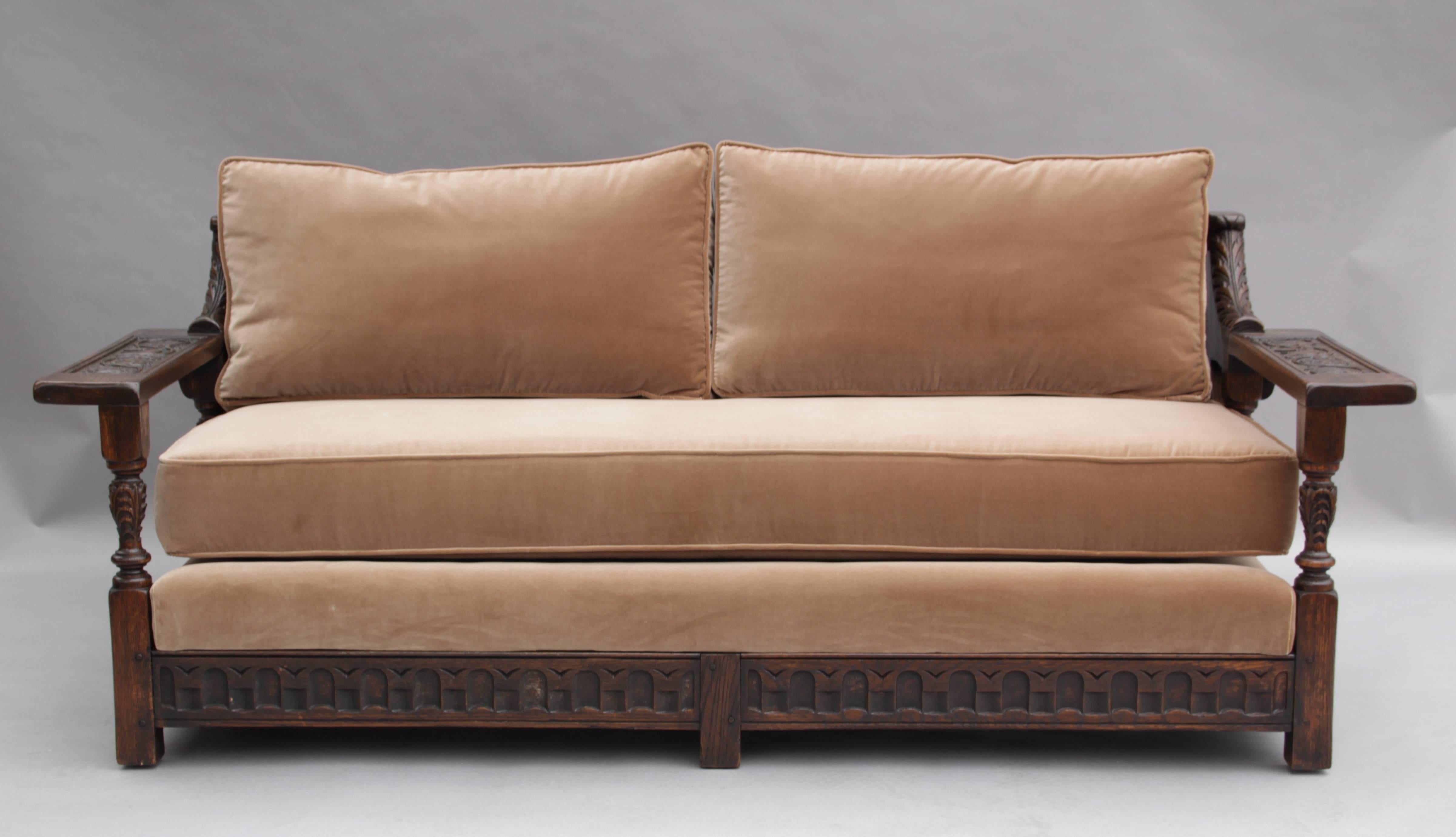 Spanish Revival Carved Wood 1920s Sofa 1