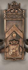 1 of 3 Double Light Bronze Sconces with Shield