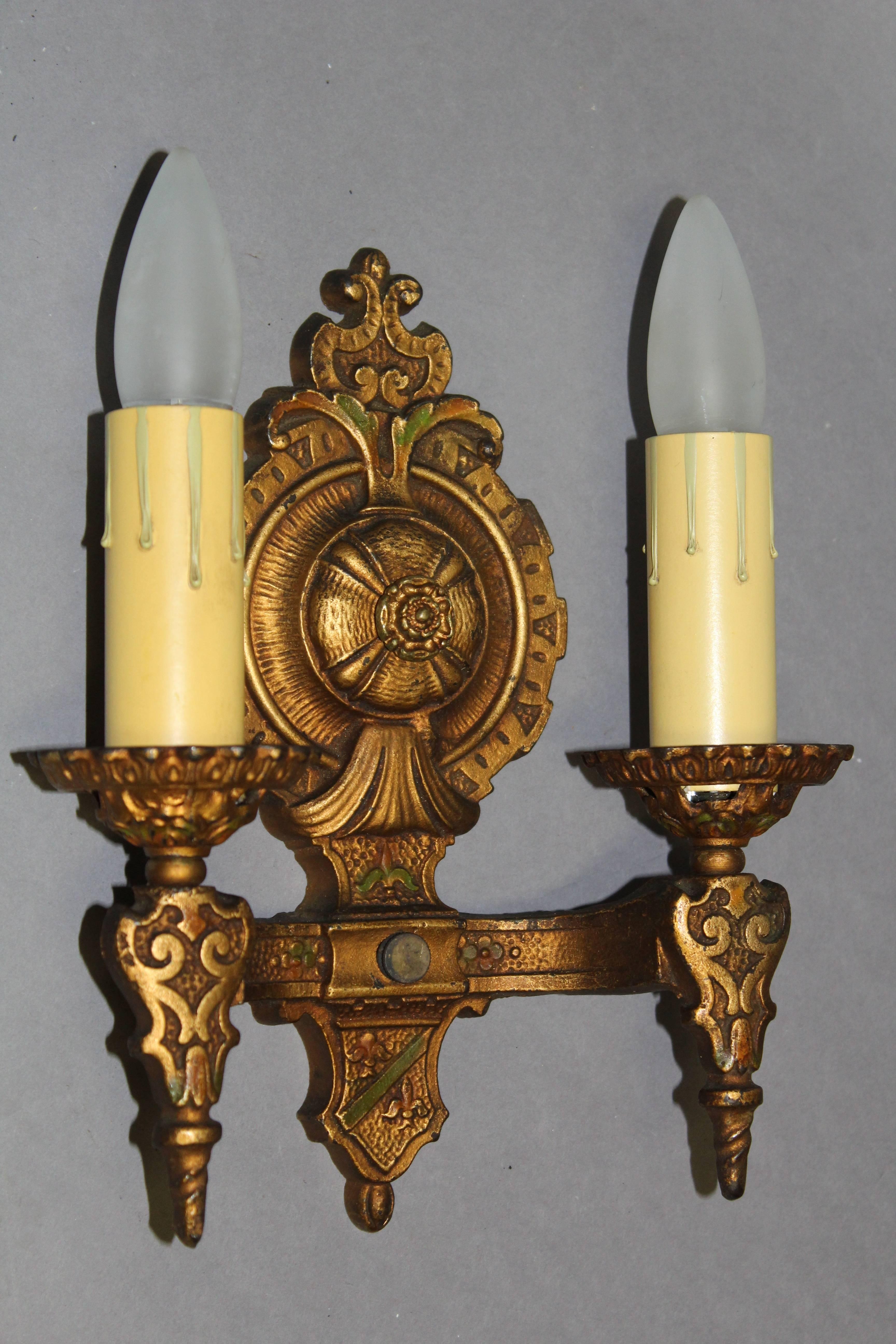 Spanish Colonial Paid of Double Light Spanish Revival Sconces For Sale