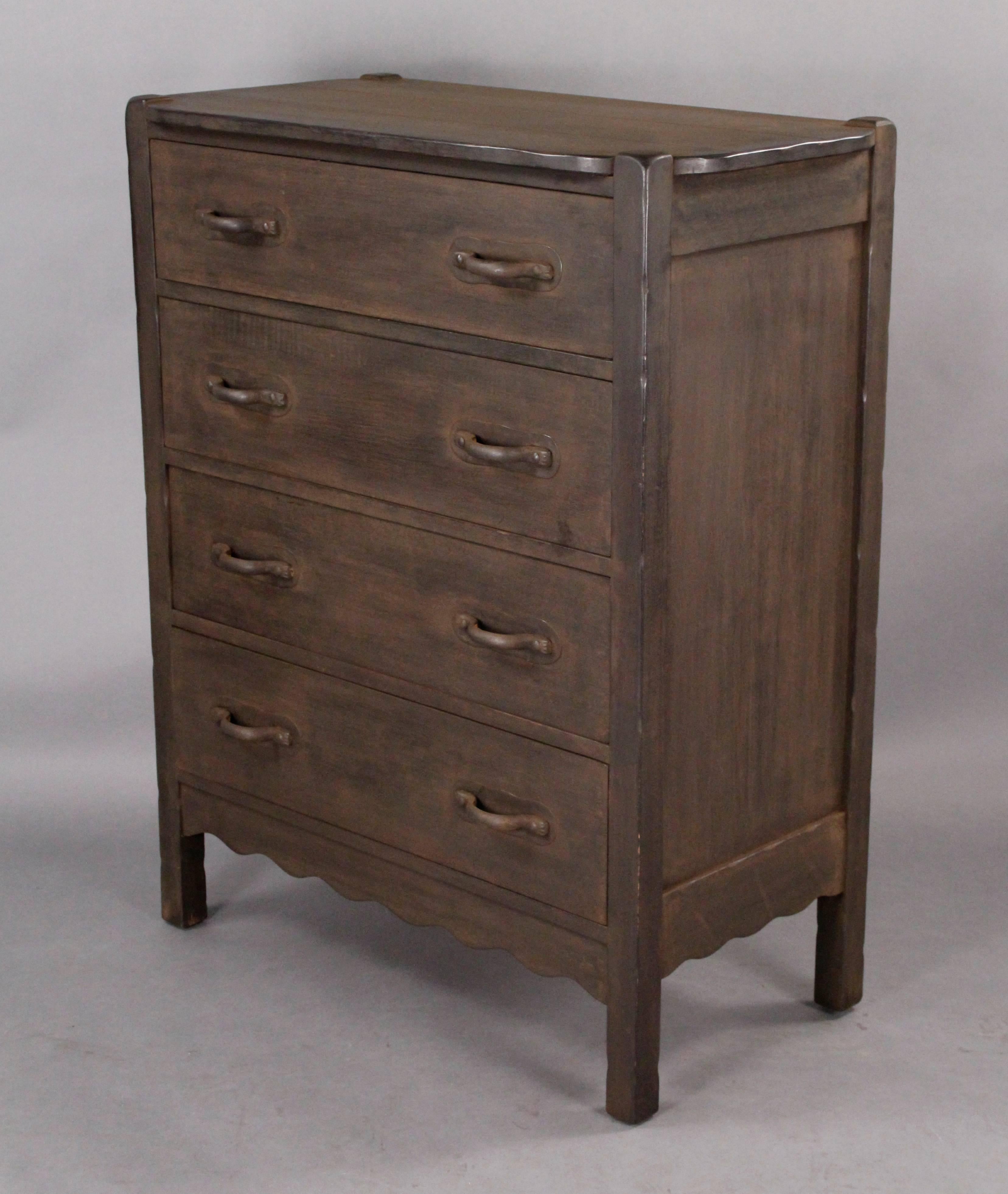 Signed Monterey four-drawer dresser. Restored finish.