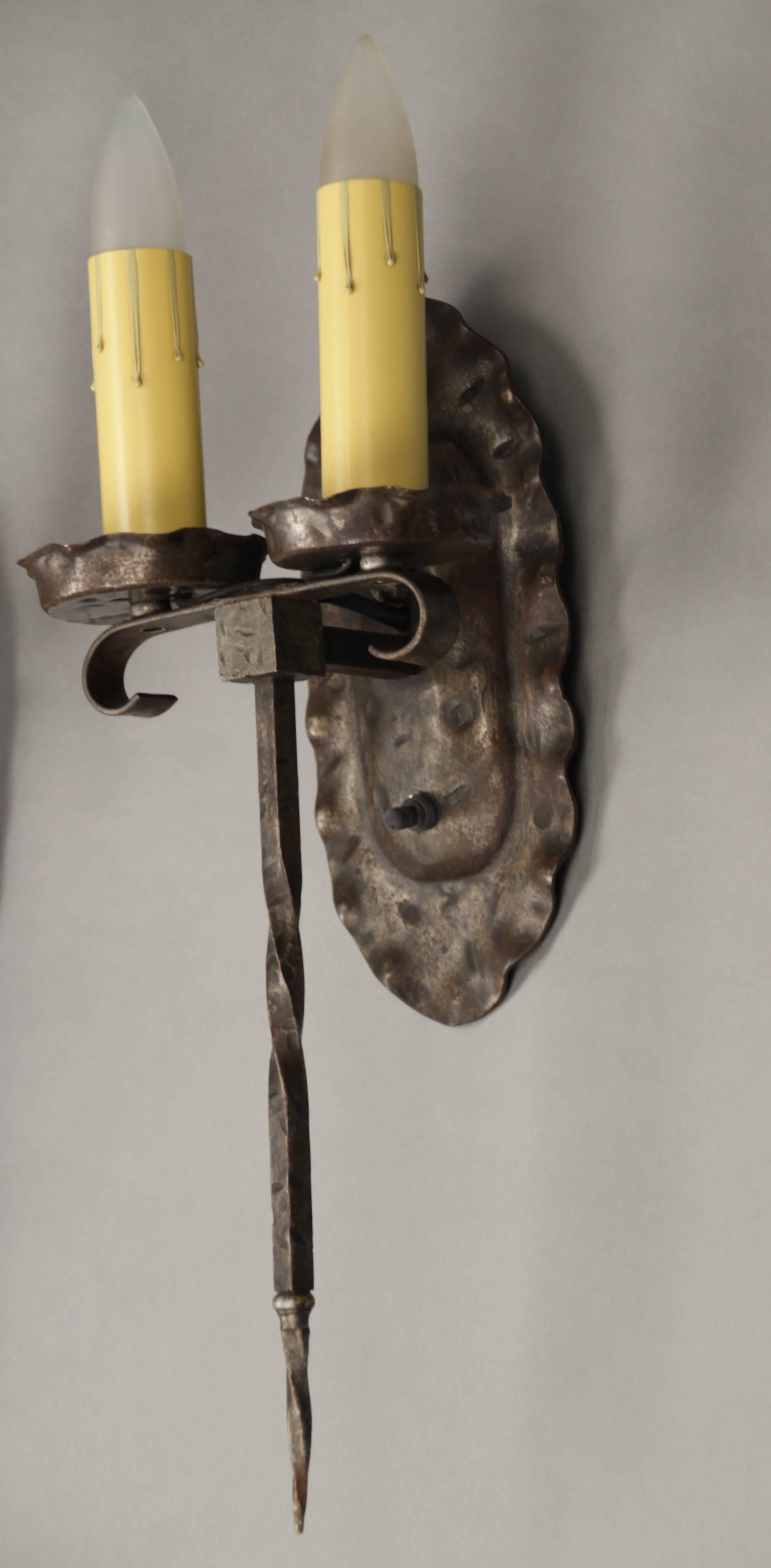 Spanish Colonial Pair of 1920s Double Sconces