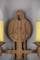 Pair of 1920s Double Sconces with Deco Arrow Motif