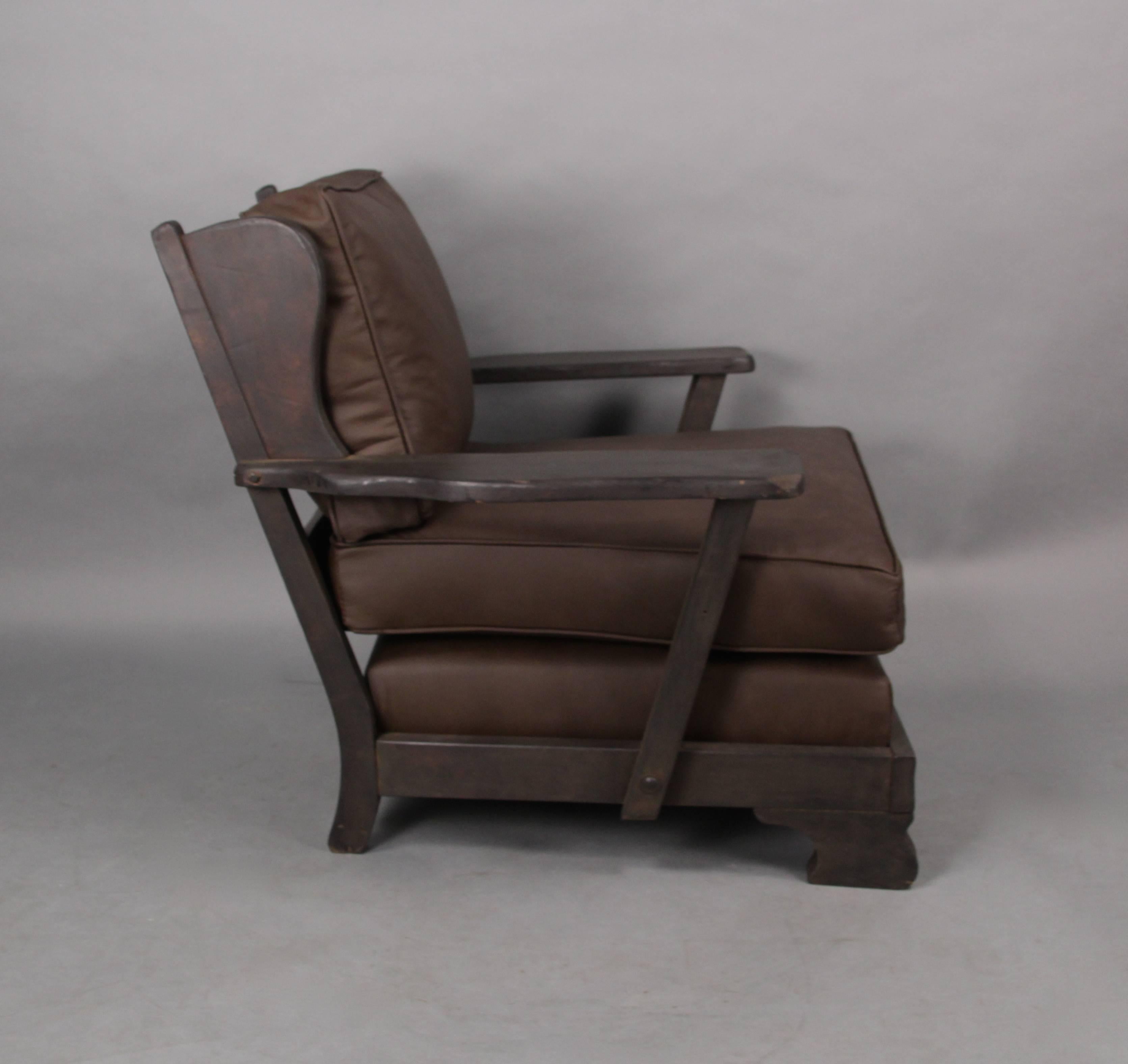 Armchair with new leather upholstery and new dark finish, circa 1930s.