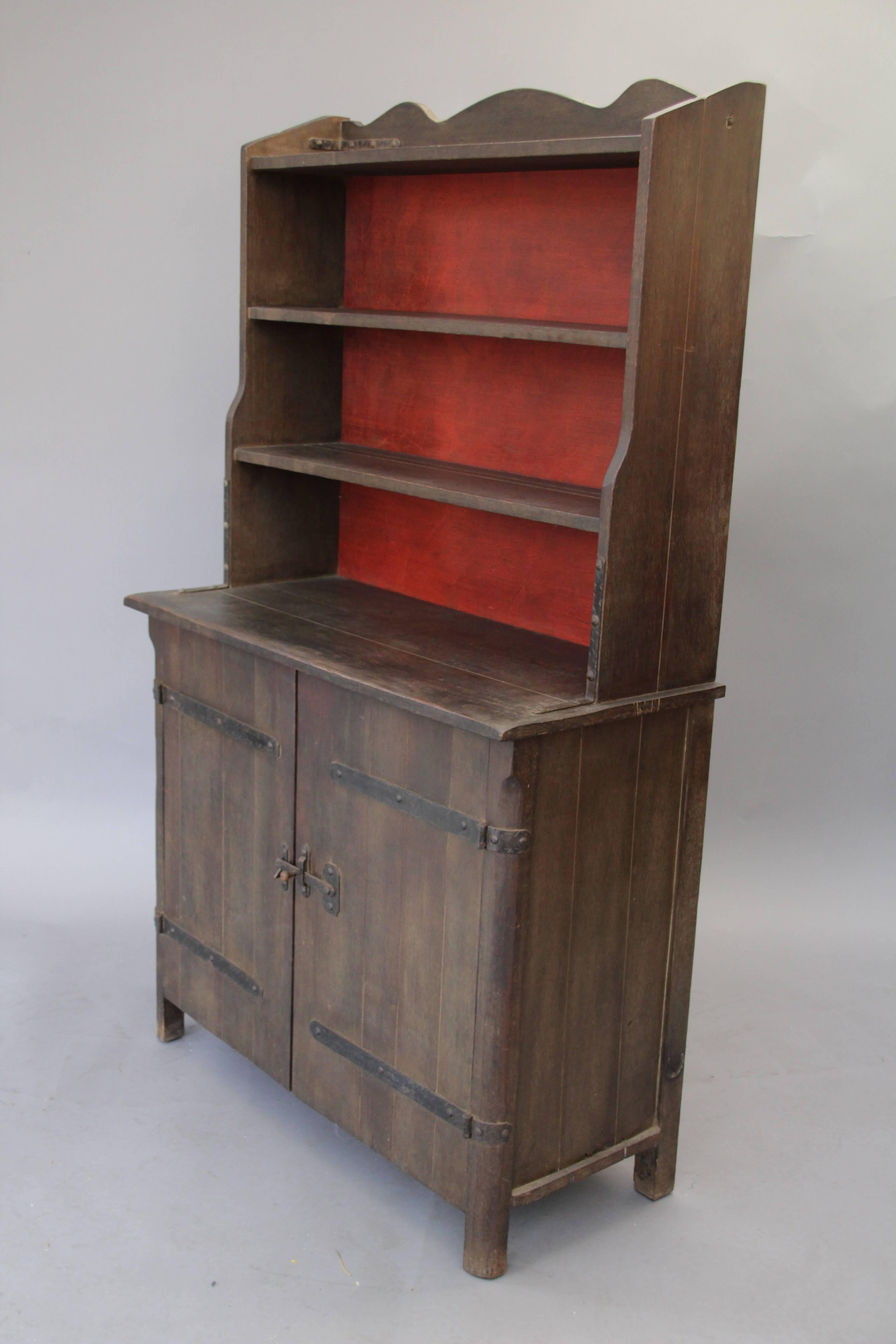 Rancho Monterey 1930s Early Monterey Signed Hutch with Original Red and Old Wood Finish