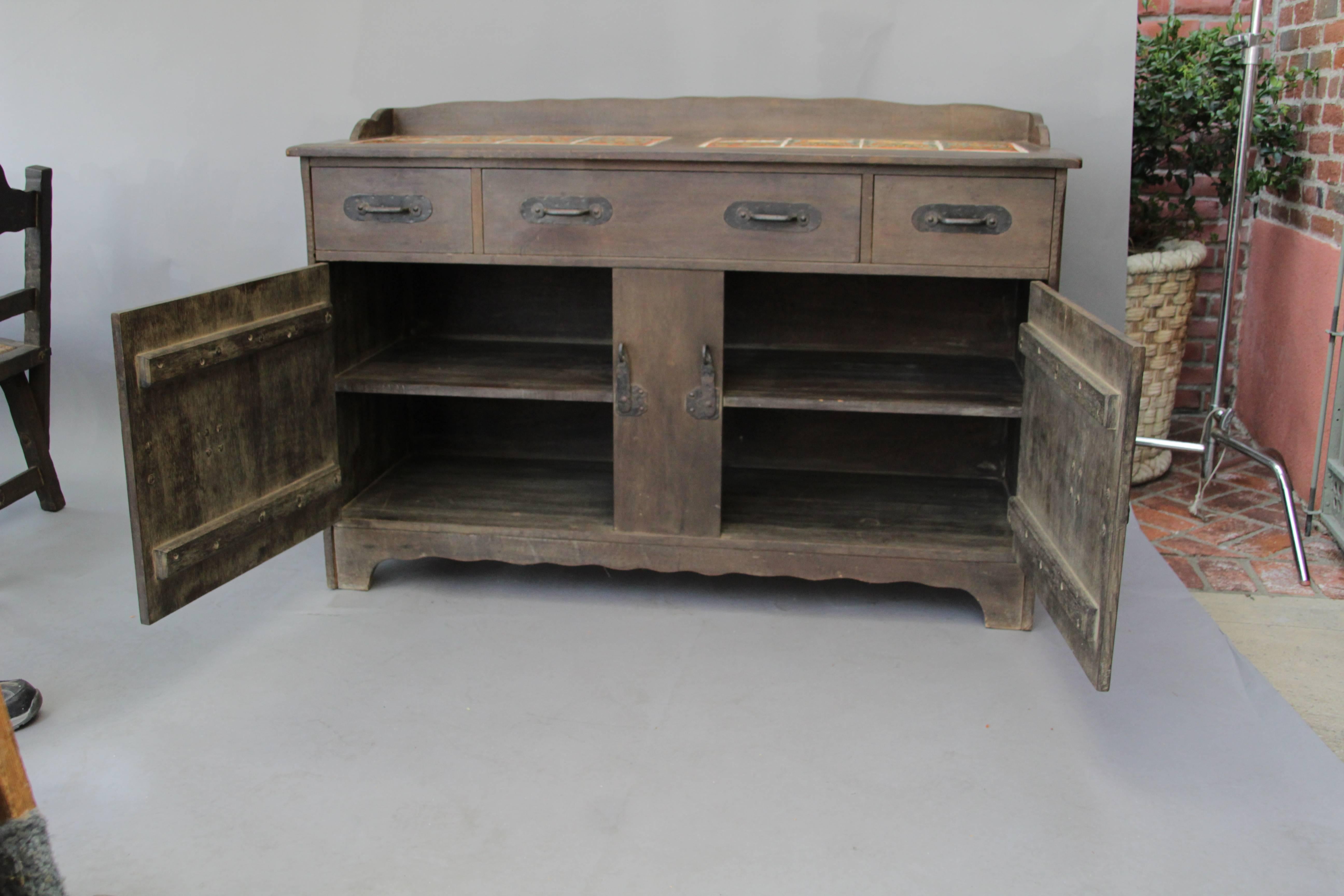 1930s Monterey 16 Tile-Top Sideboard Buffet in Original Old Wood Finish 1