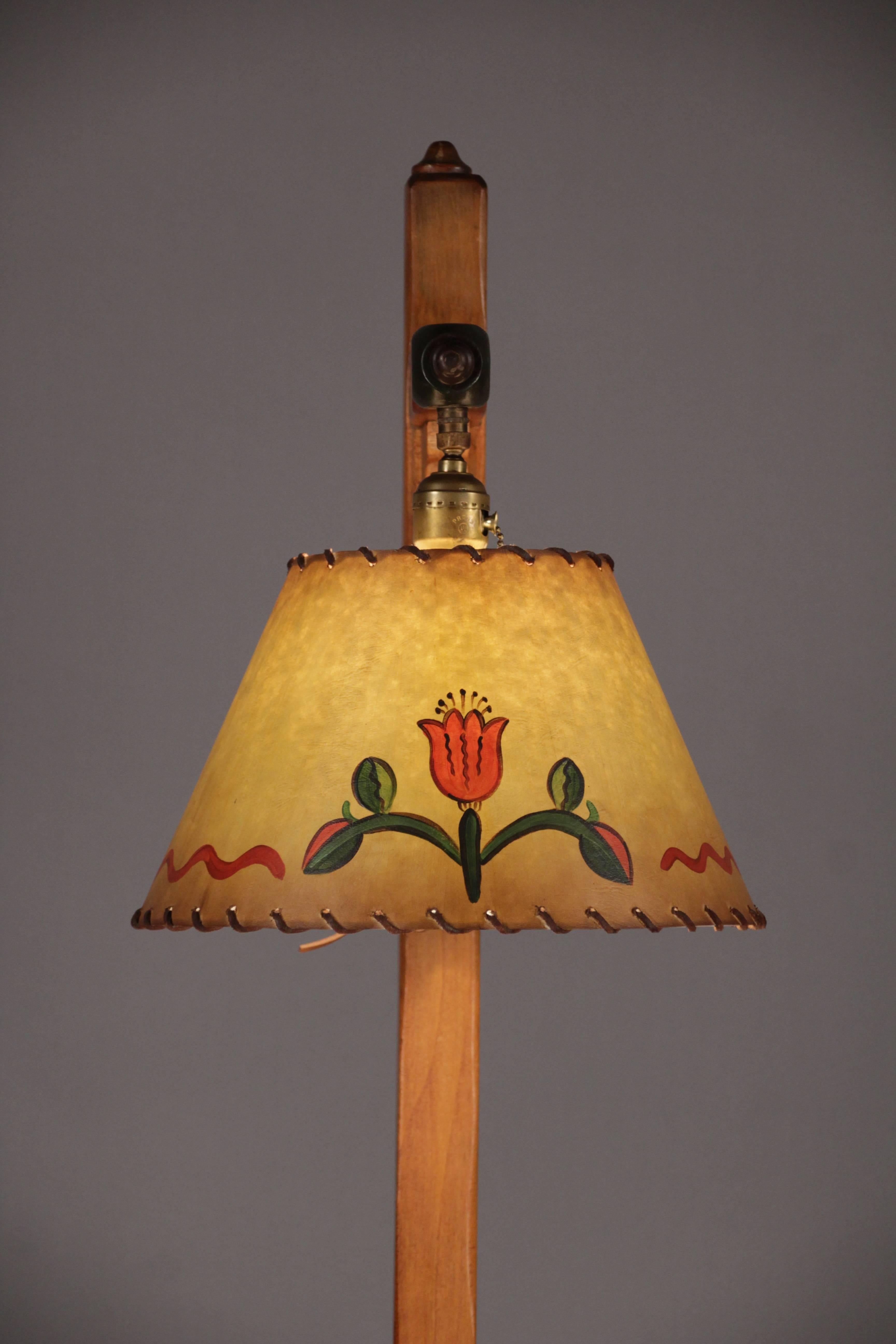 Rancho Monterey 1930s Monterey Period Floor Lamp with Contemporary Hand-Painted Shade