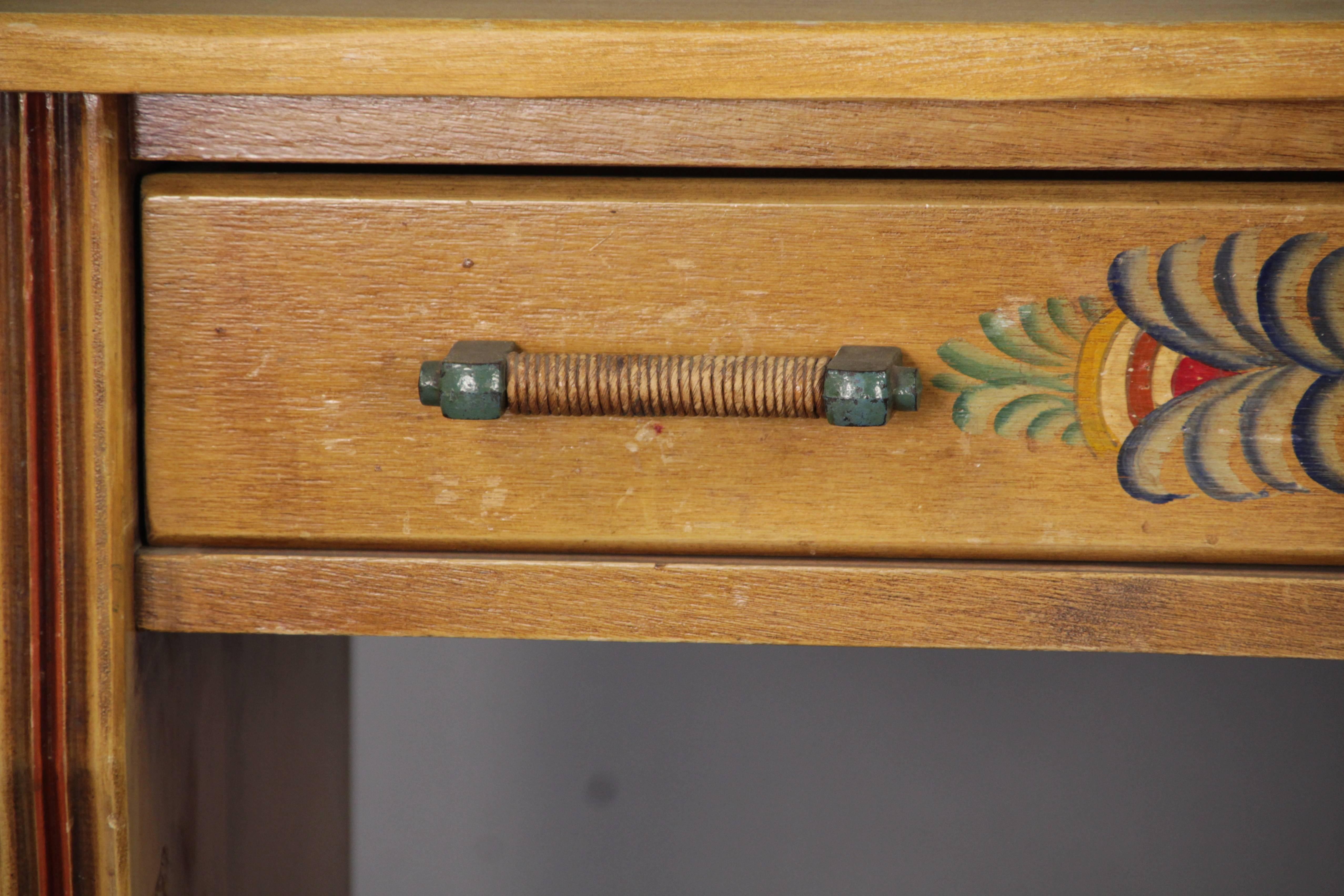 Rancho Monterey 1930s Monterey Desk with Hand-Painted Floral Design