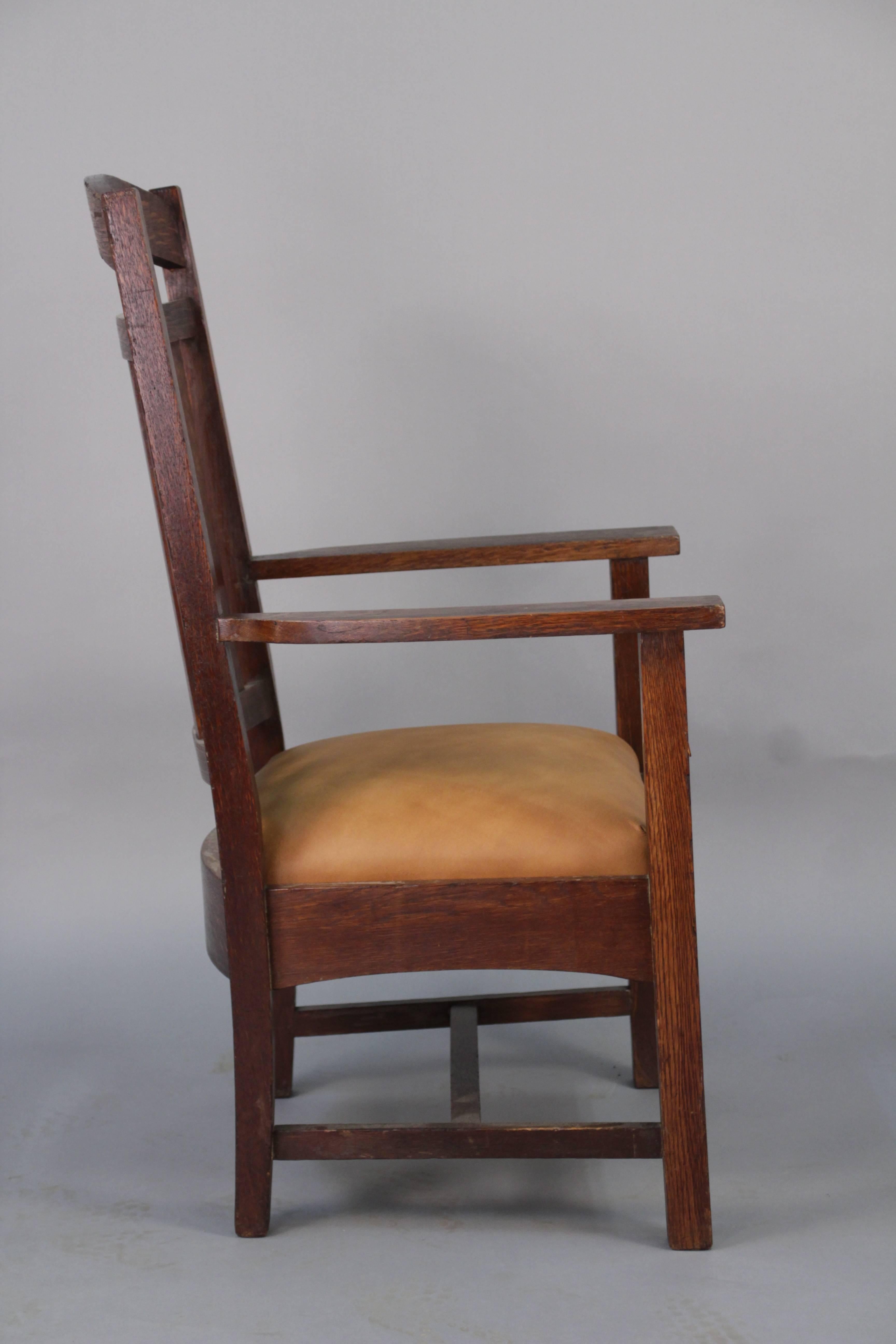 Arts and Crafts 1910 Arts & Crafts Period Tall Back Armchair