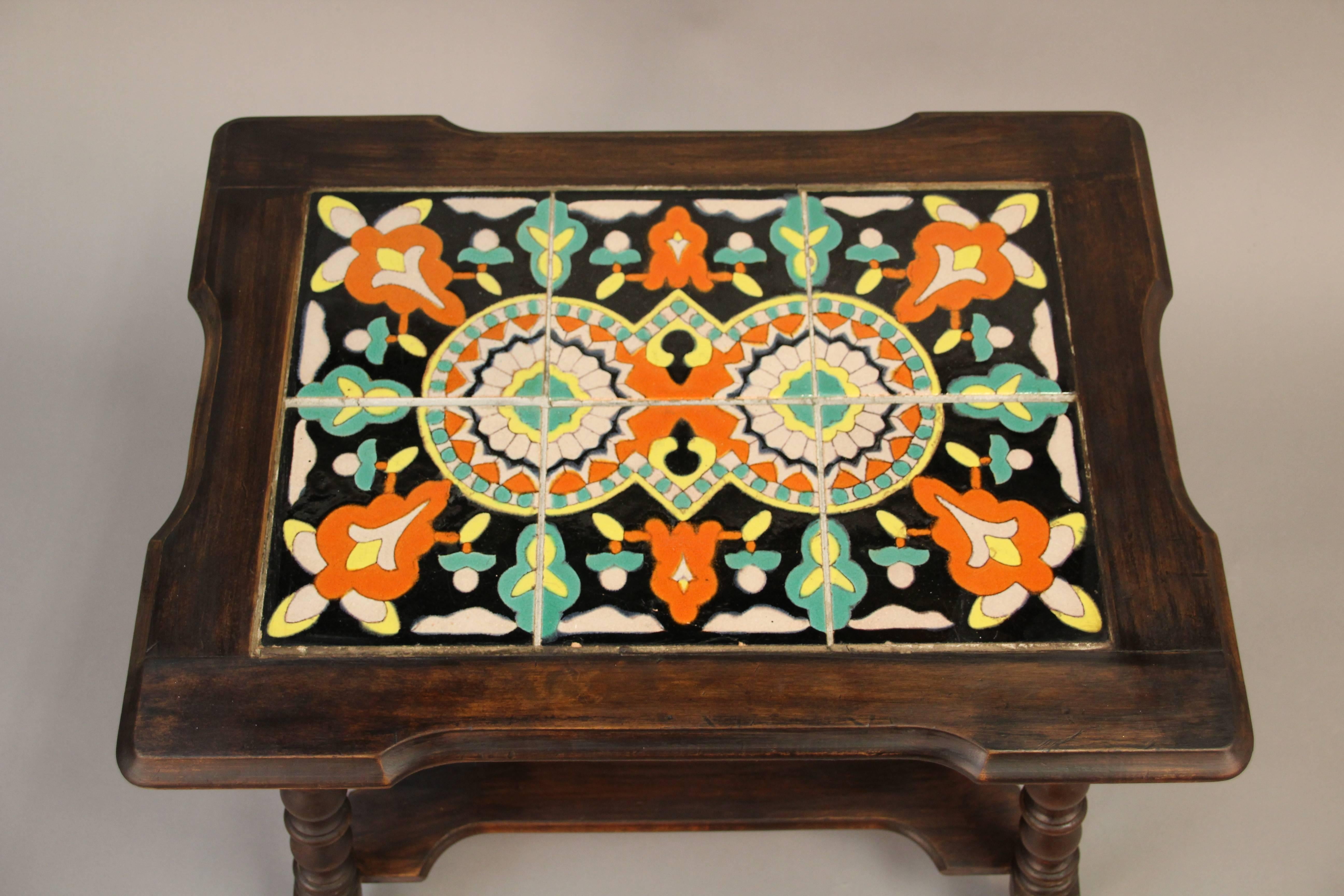 Spanish Colonial 1920s Rectangular Six-Tile Table with Lower Shelf