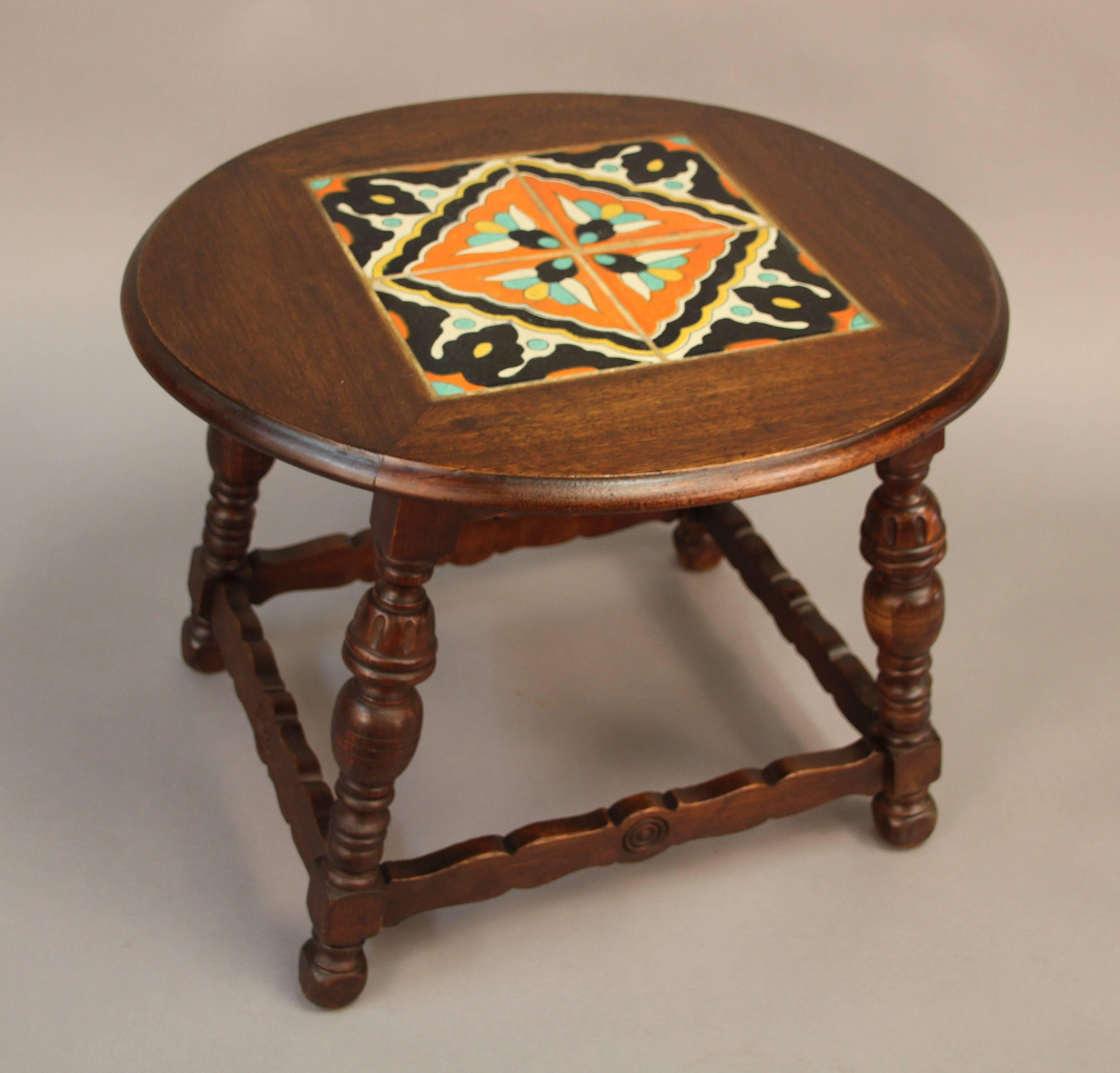 Spanish Colonial Round California Tile Table with Four Tiles