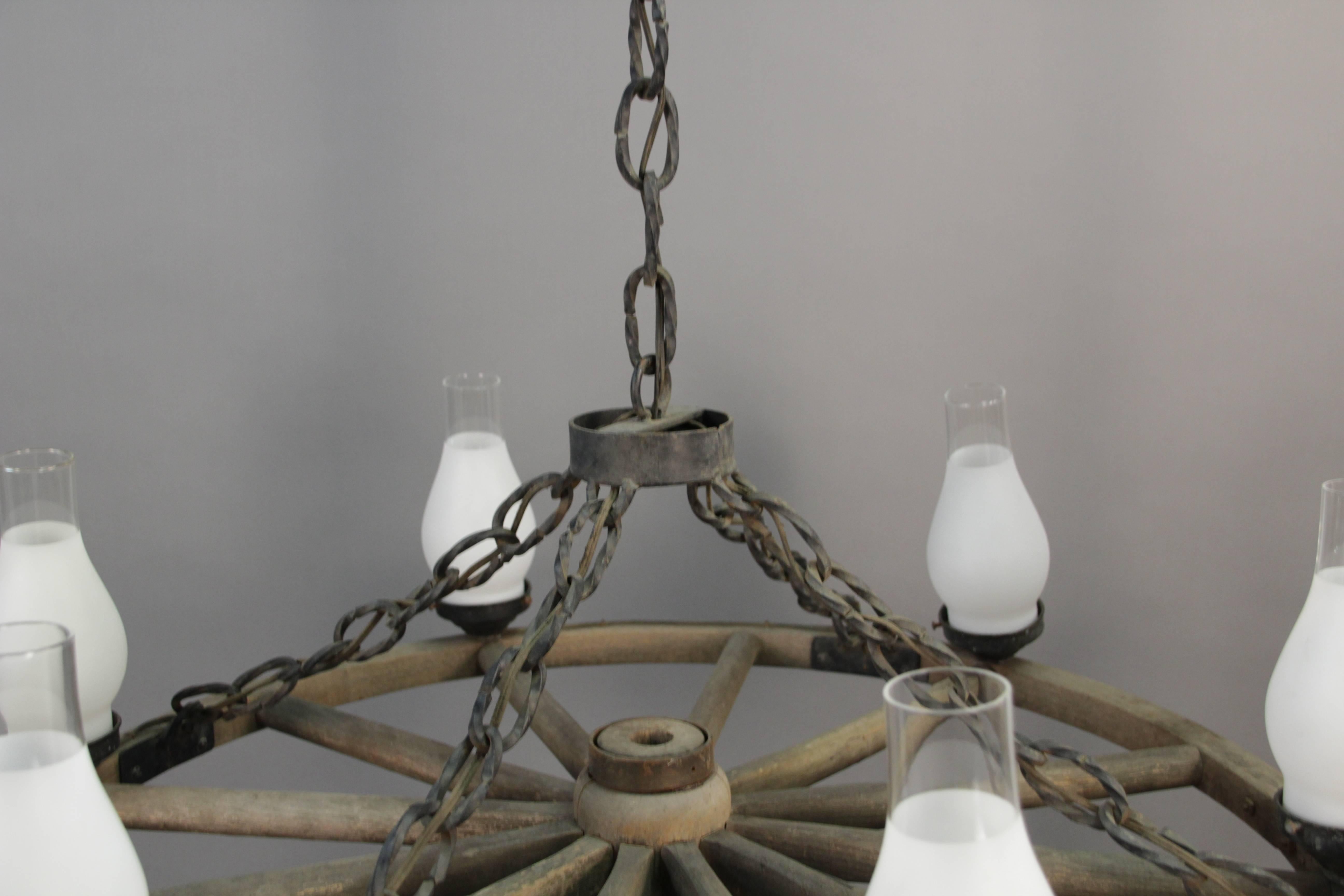Mid-20th Century 1 of 2 Large 1930s Wagon Wheel Rancho Chandelier