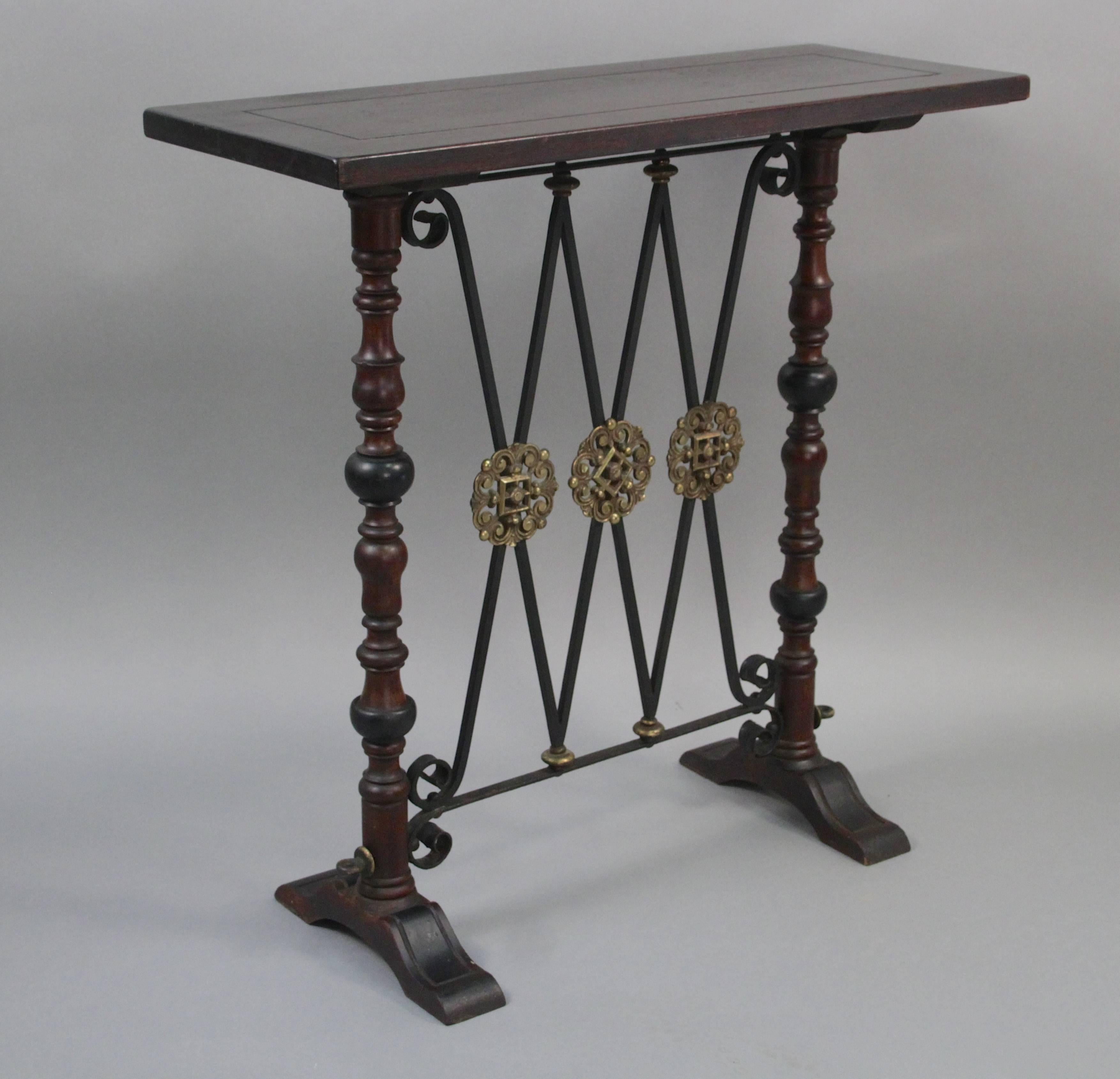Hard to find shallow Spanish Revival console table with original finish and ironwork.