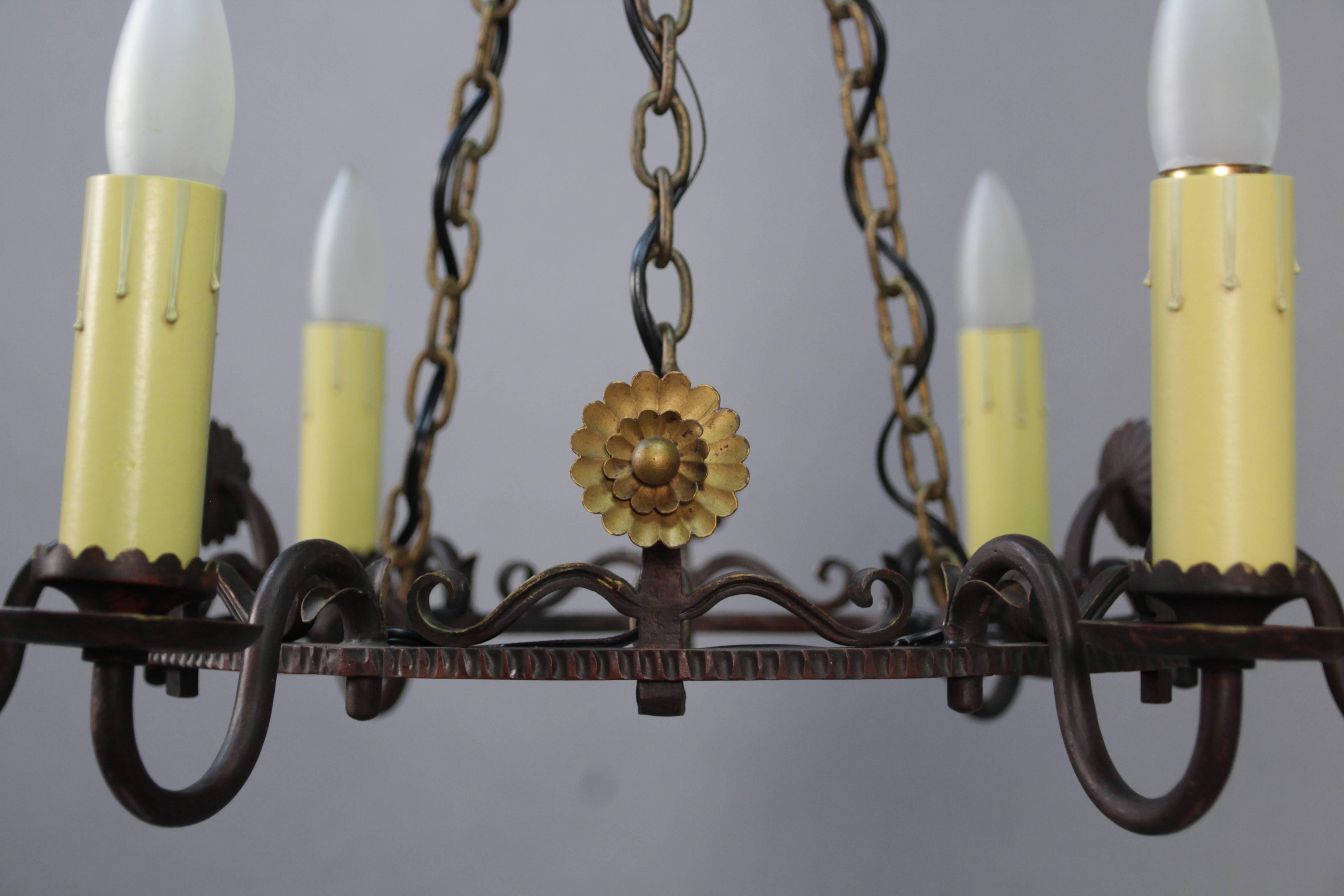Spanish Colonial 1920s Spanish Revival Bronze and Wrought Iron Chandelier
