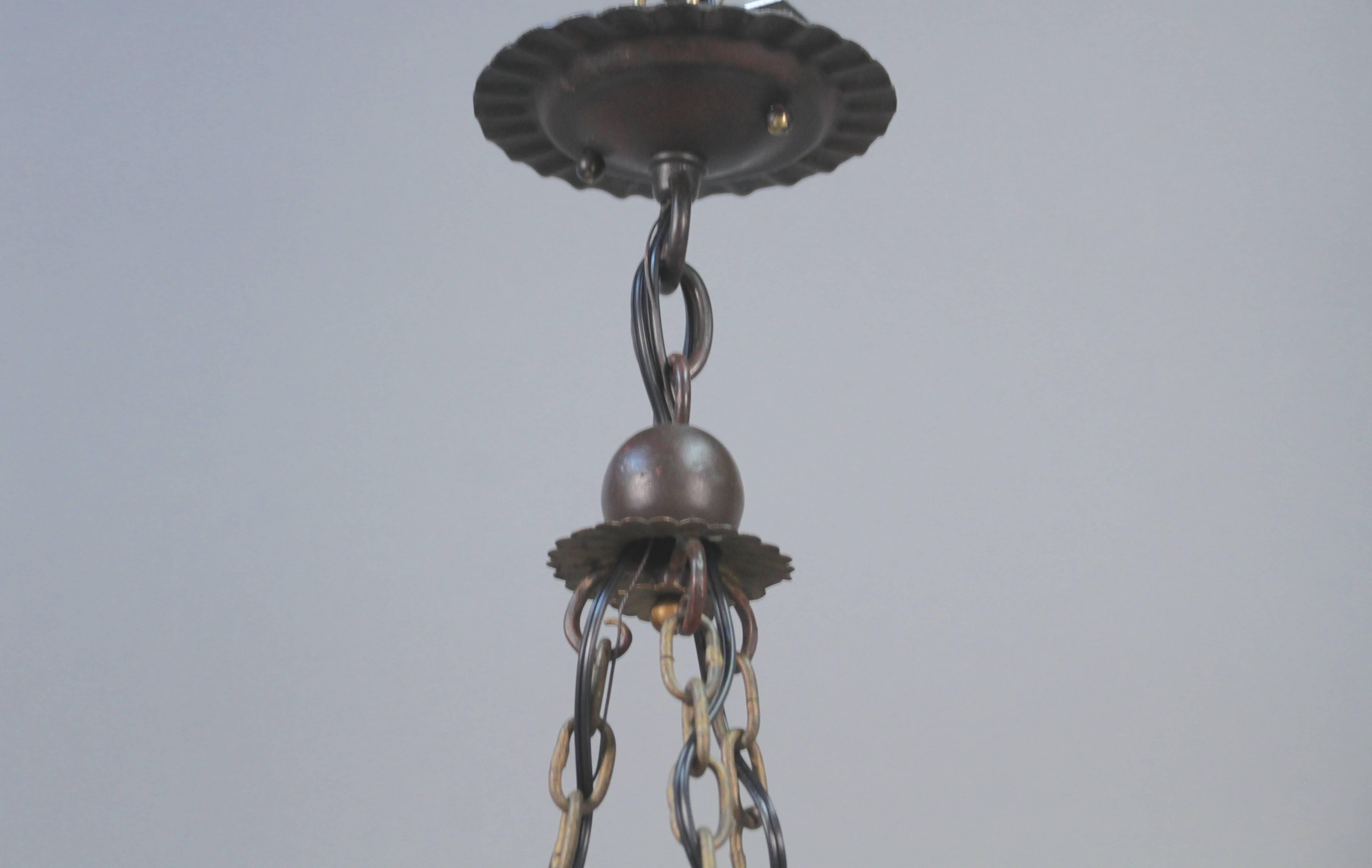 1920s Spanish Revival Bronze and Wrought Iron Chandelier In Good Condition In Pasadena, CA