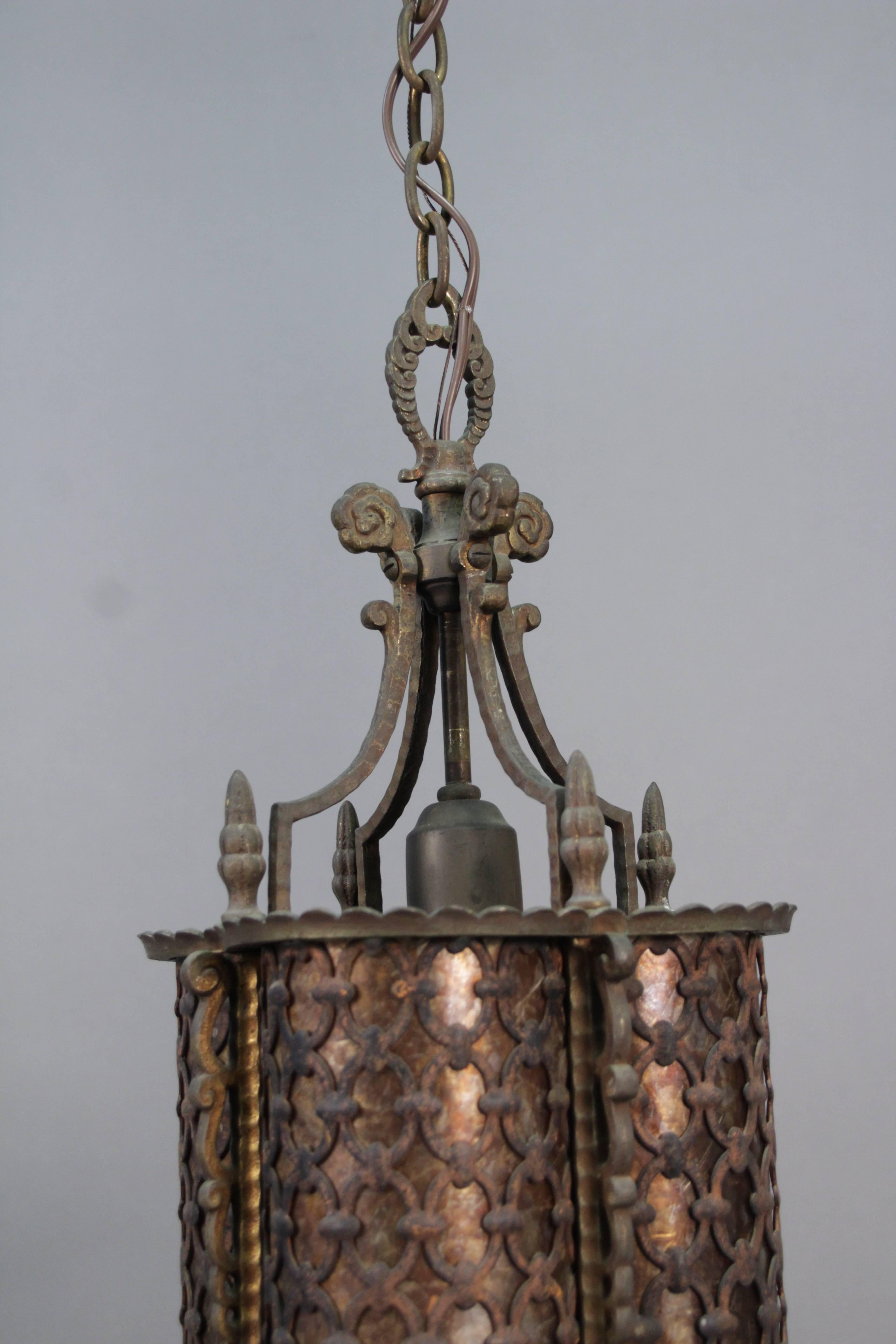 American 1920s Wonderful Bronze and Iron Pendant with Moorish Pattern