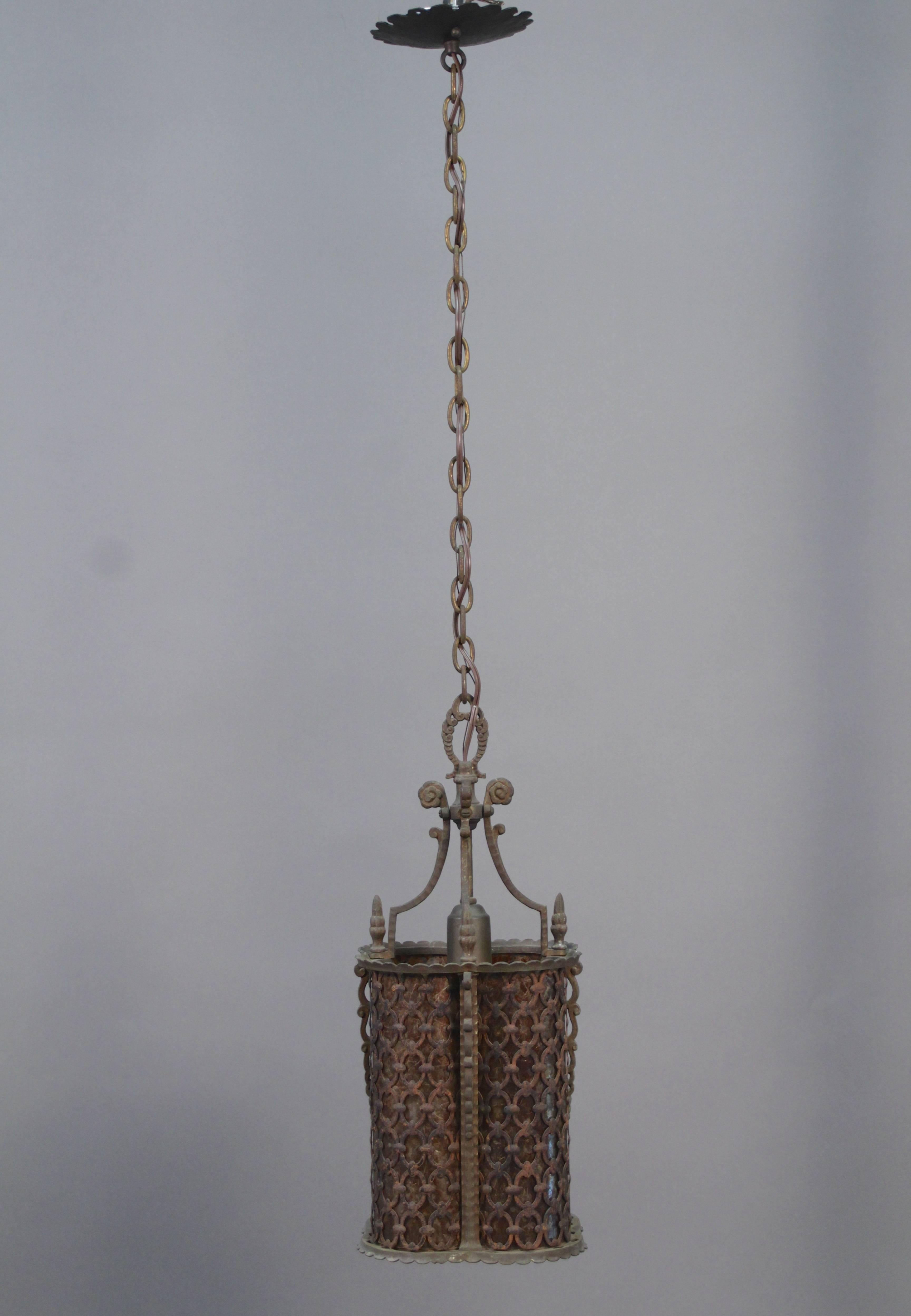 Early 20th Century 1920s Wonderful Bronze and Iron Pendant with Moorish Pattern