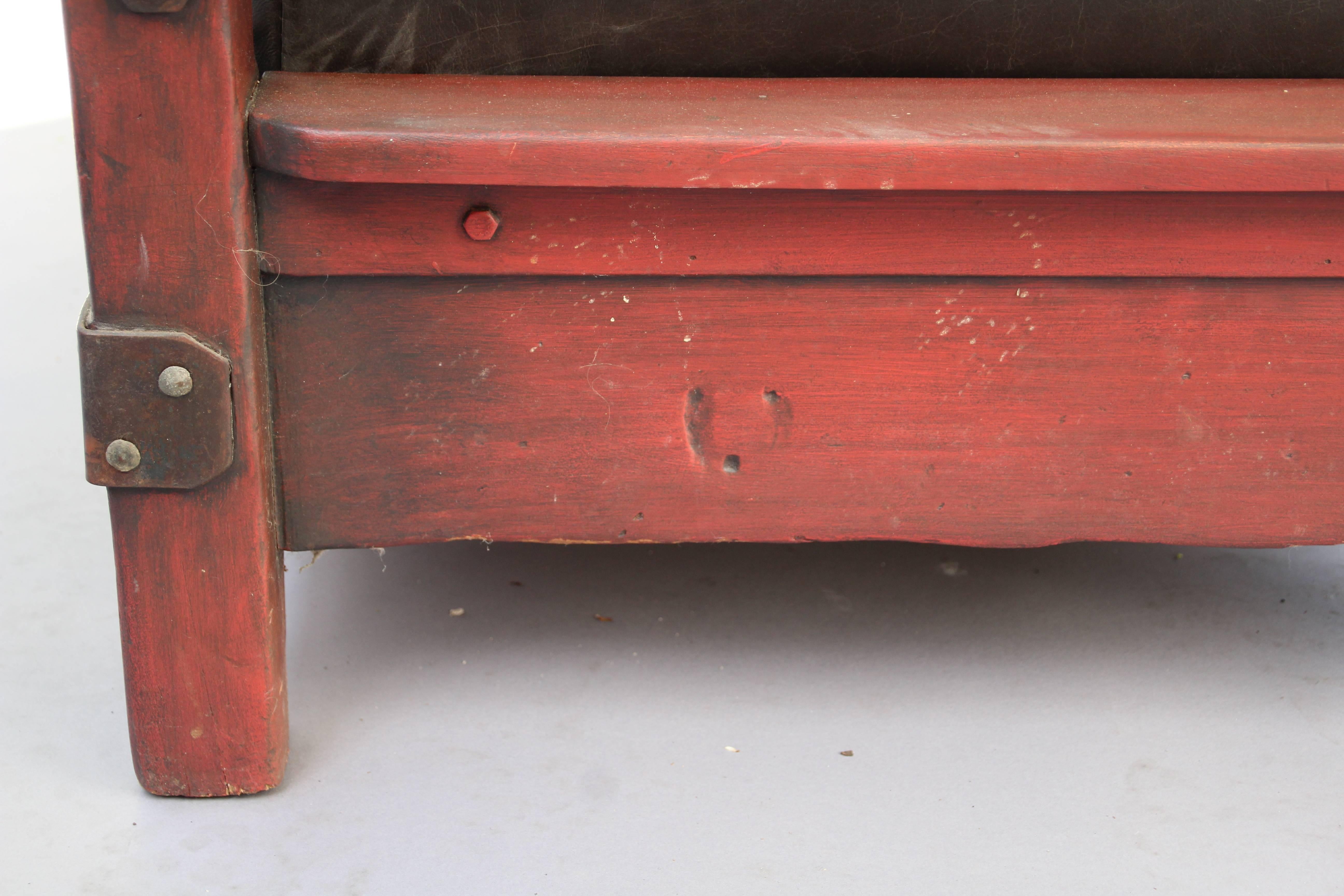 1930s Signed Red Monterey Red Sofa with One Drop Arm 1