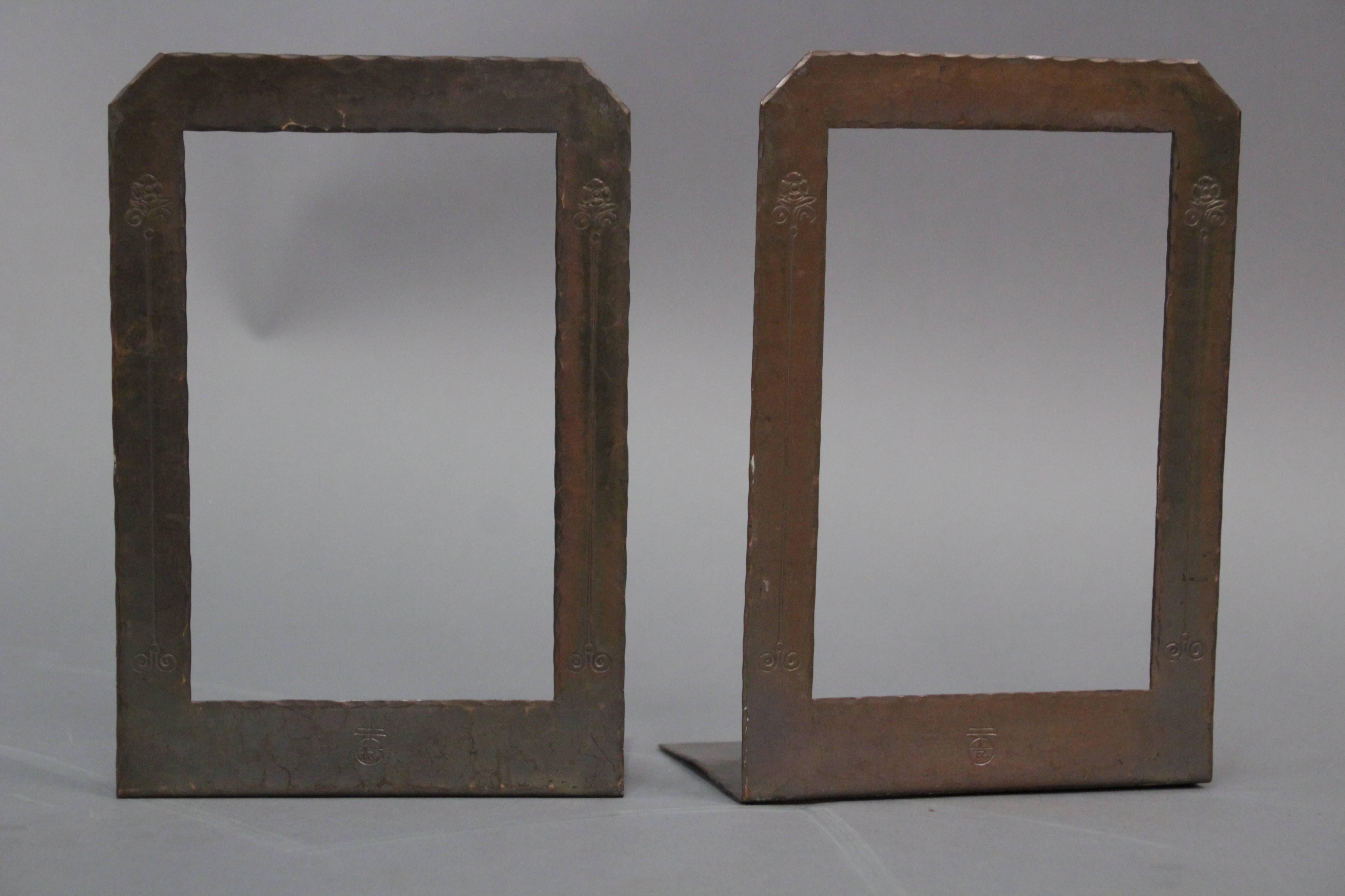 Pair of Arts & Crafts signed Roycroft copper bookends, circa 1910. Signed.