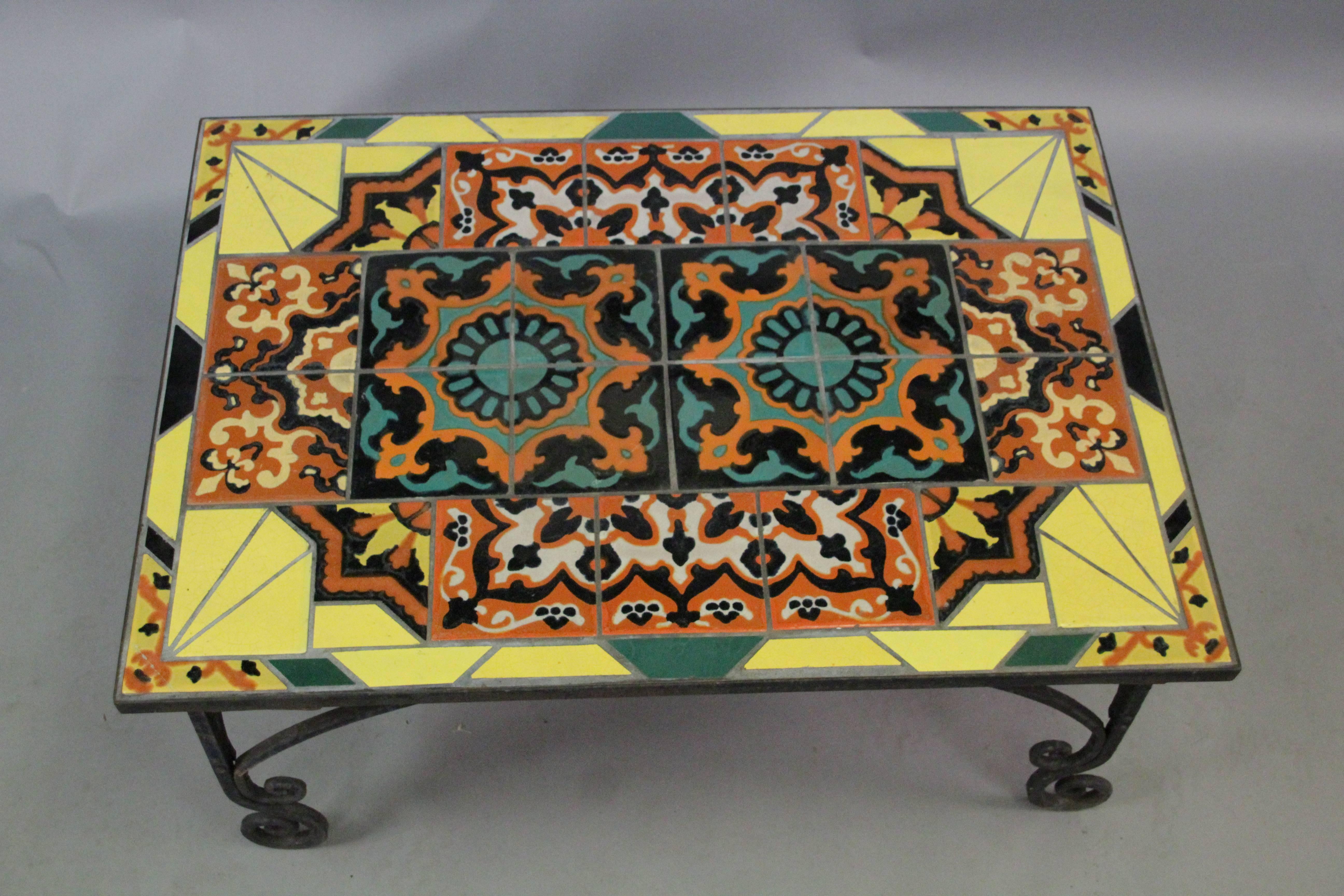 1930s California tile coffee table. Iron base is custom-made and tiles are from the 1930s.