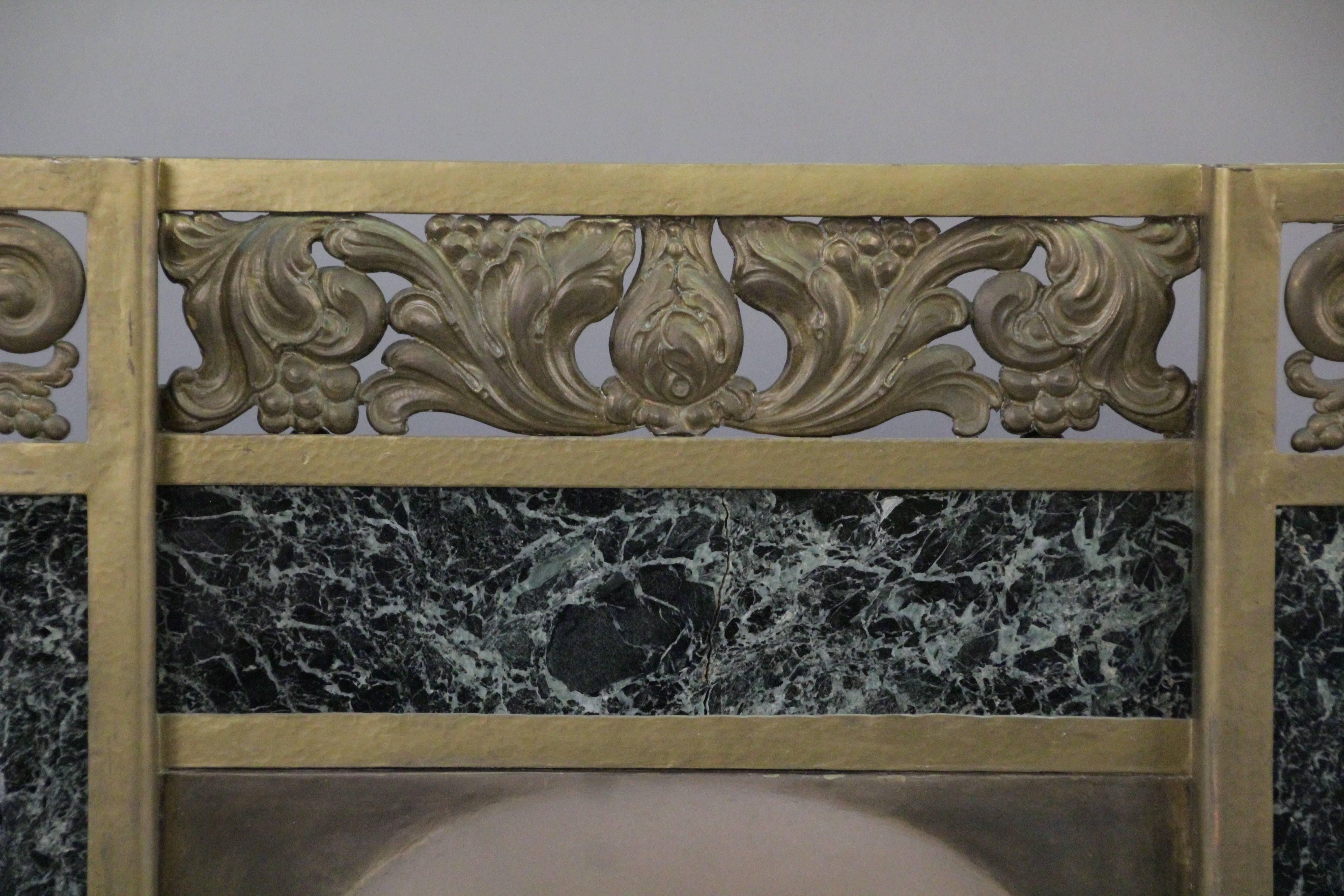 American Early Brass and Marble 1900s Fireplace Surround For Sale