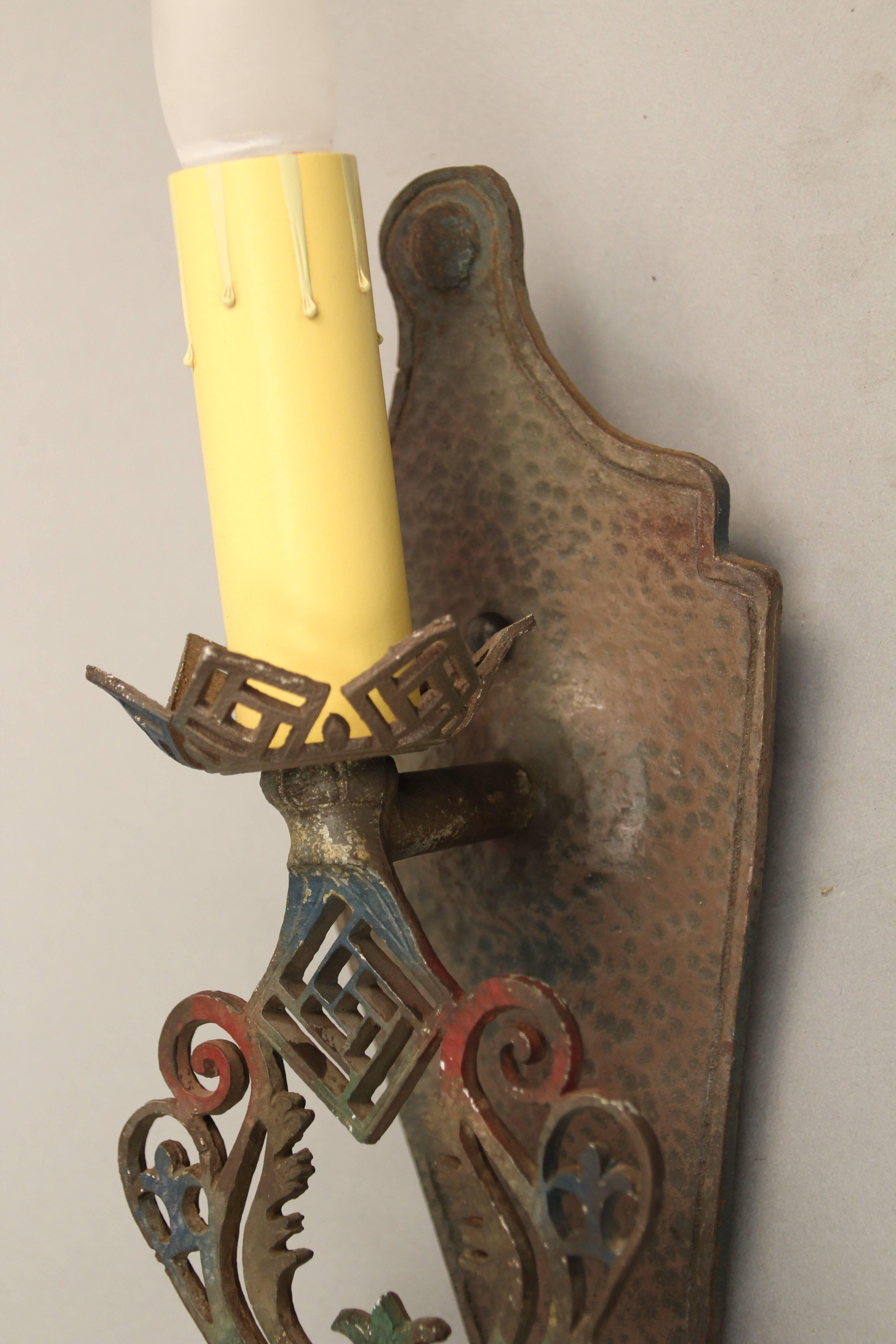 Early 20th Century 1 of 3 Single Polychrome 1920s Sconces For Sale
