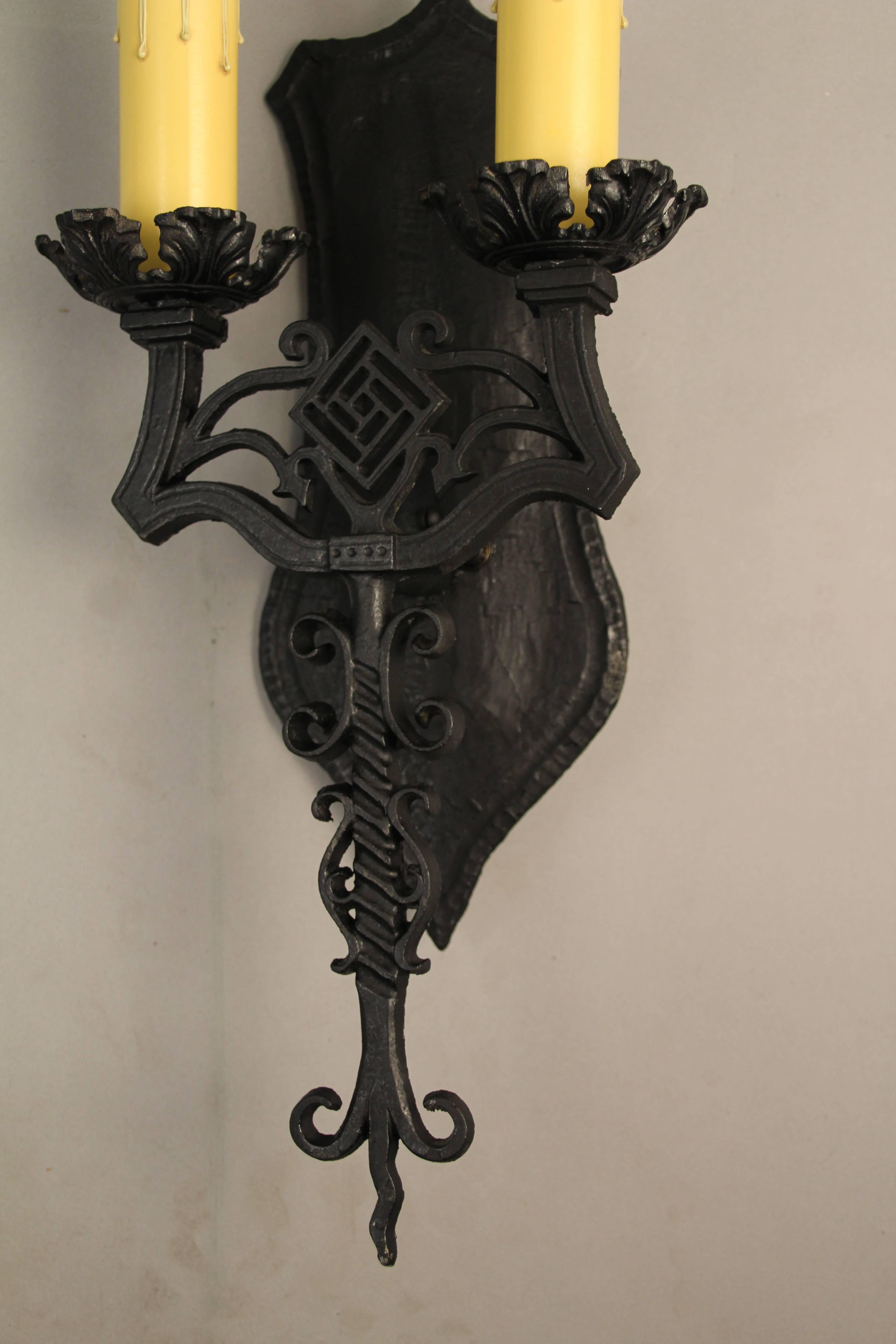 Spanish Colonial Pair of Double Spanish Revival Sconces