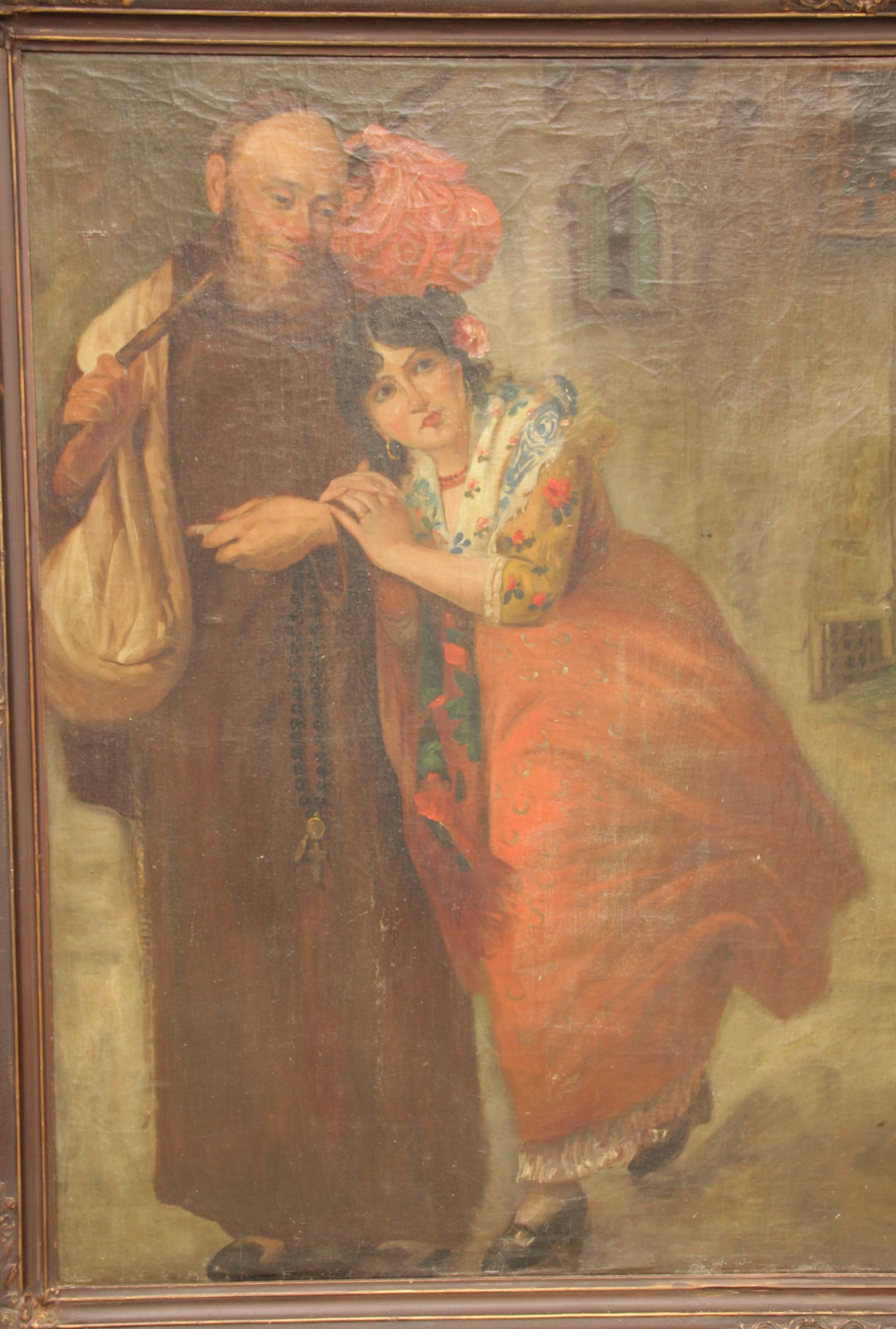 European Rare Turn of the Century Very Large Spanish Painting with Beautiful Signorita