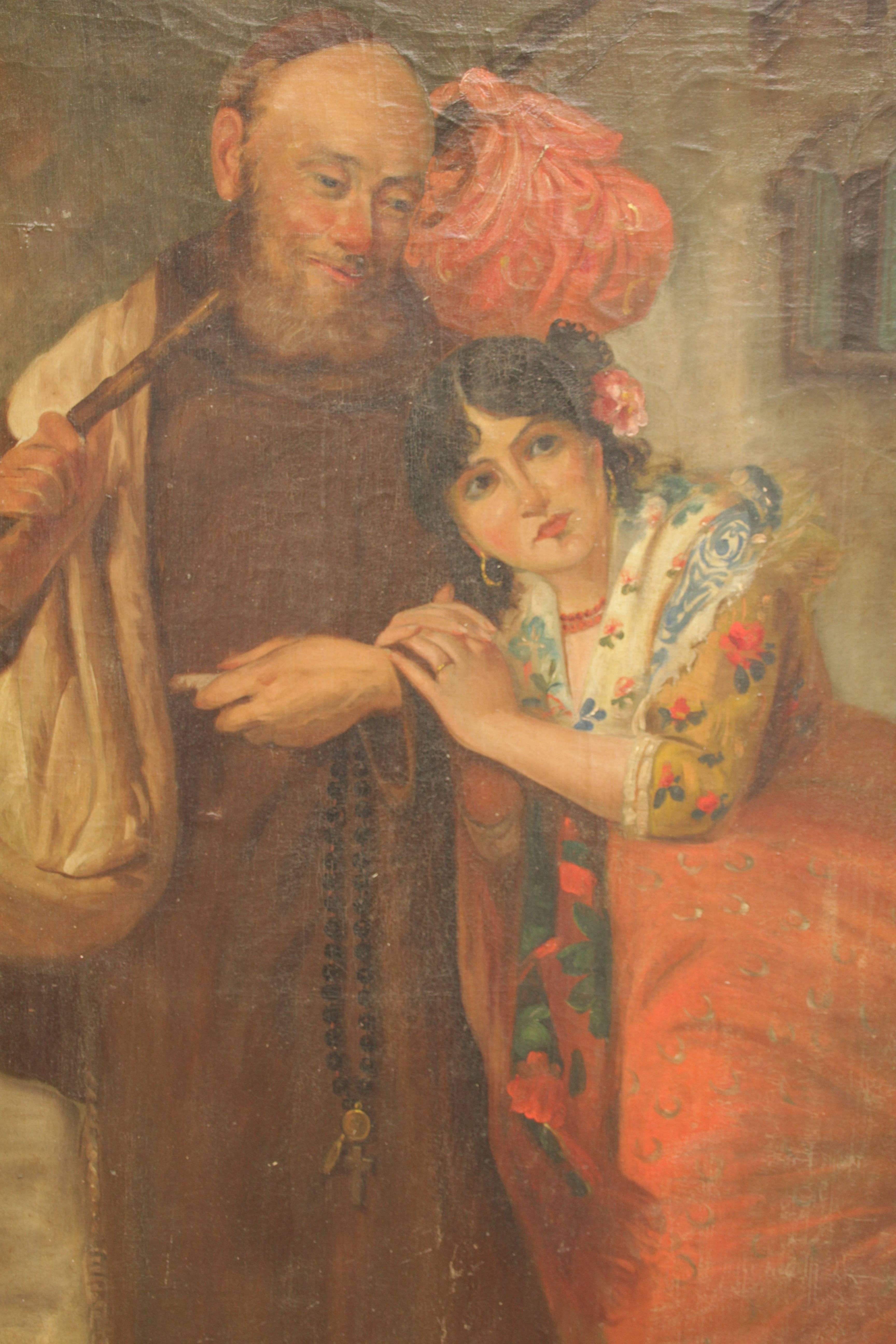 Rare Turn of the Century Very Large Spanish Painting with Beautiful Signorita In Good Condition In Pasadena, CA