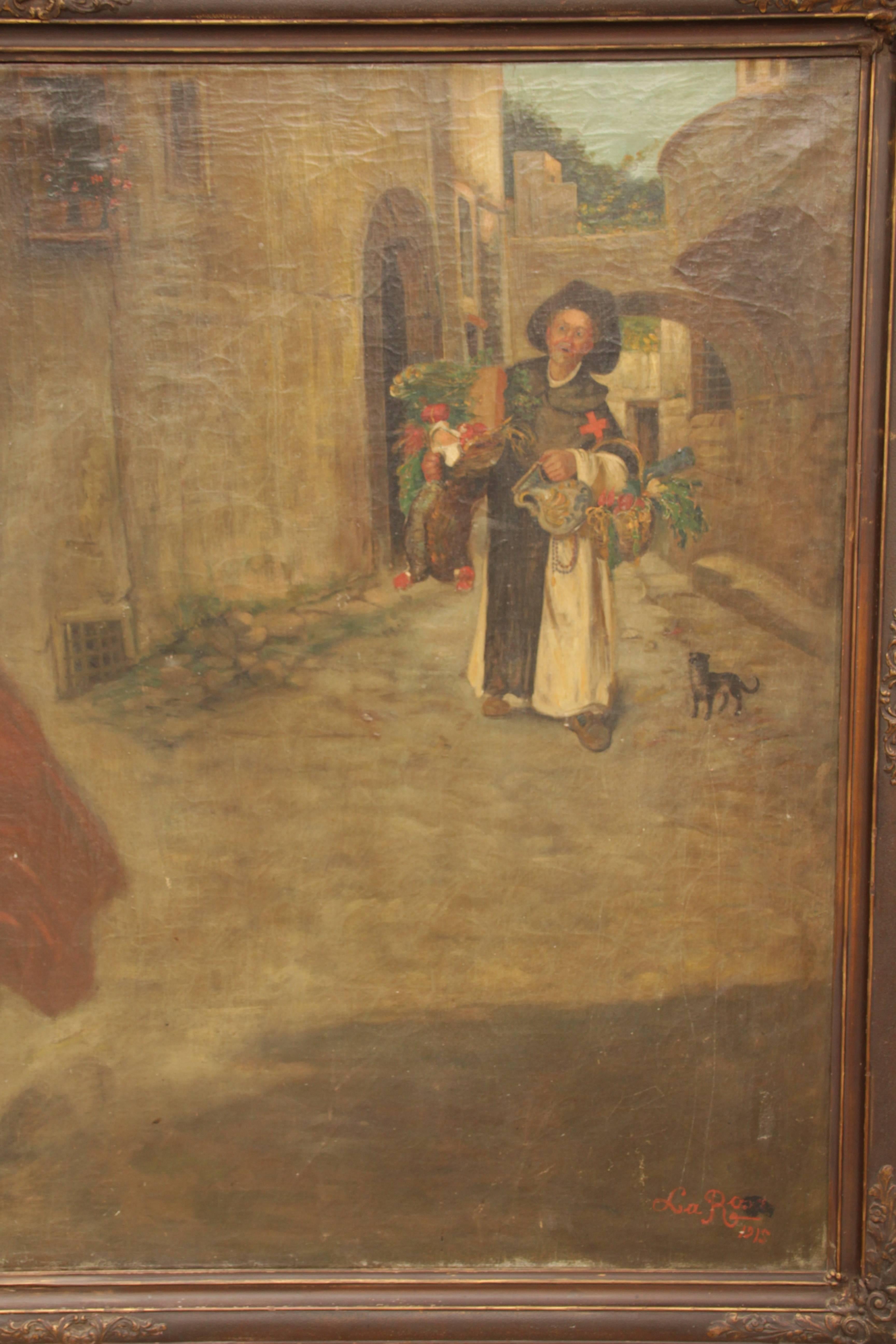 Early 20th Century Rare Turn of the Century Very Large Spanish Painting with Beautiful Signorita