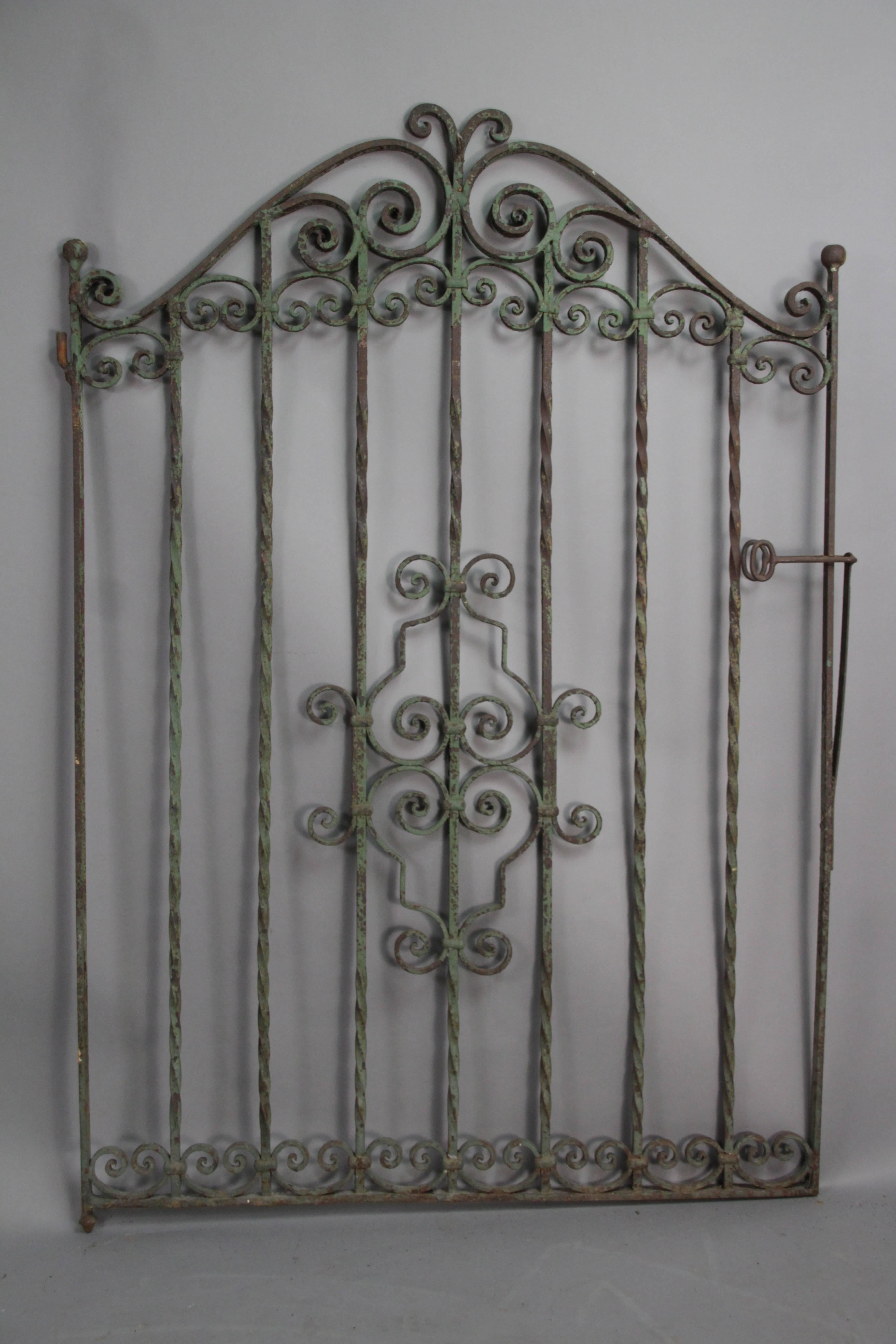 Garden gate with great old patina, circa 1920s. Wrought iron construction. Salvaged from local Los Angeles estate.