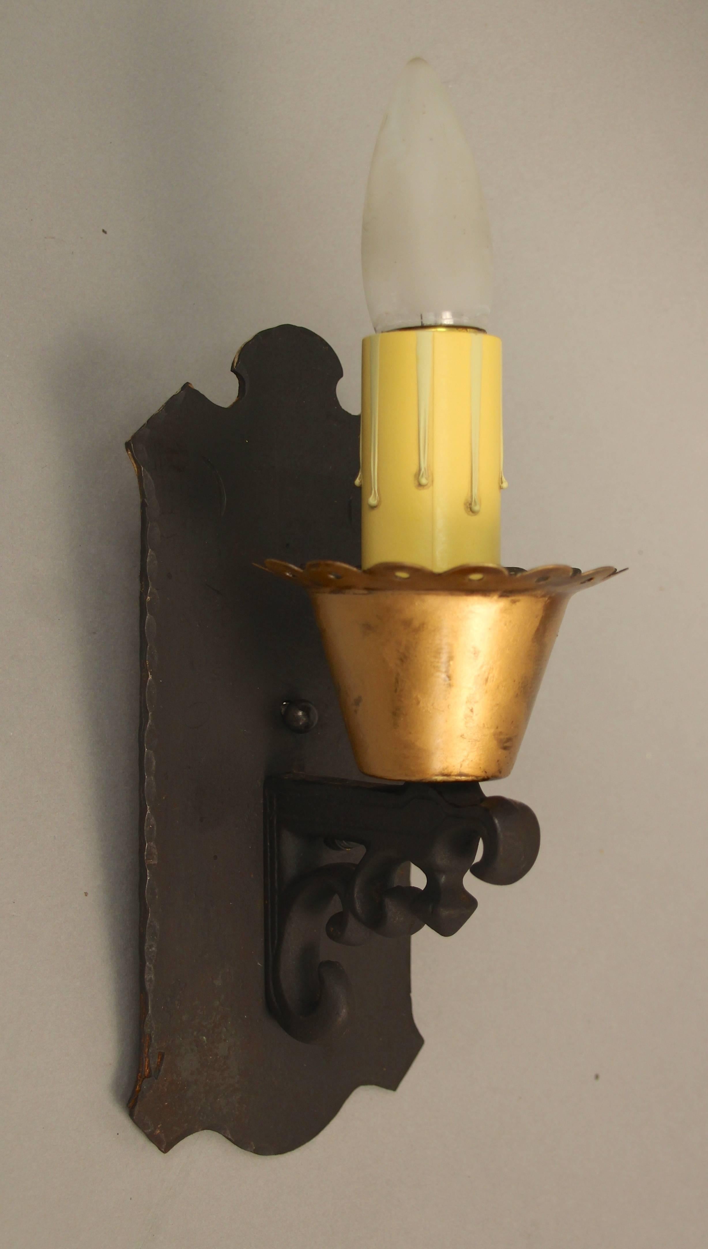 Spanish Colonial Antique Pair of Single Sconces, circa 1920s For Sale