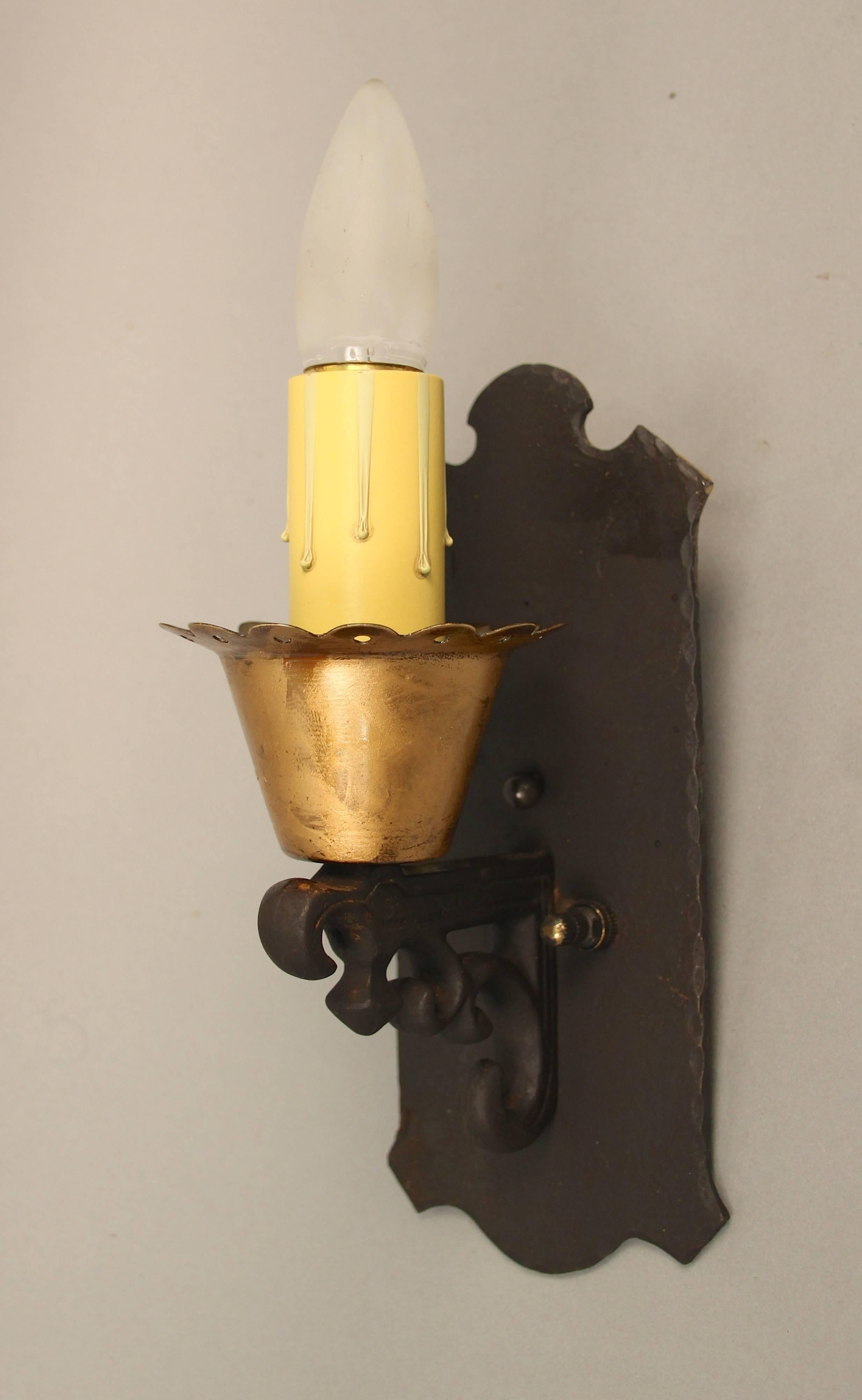 North American Antique Pair of Single Sconces, circa 1920s For Sale