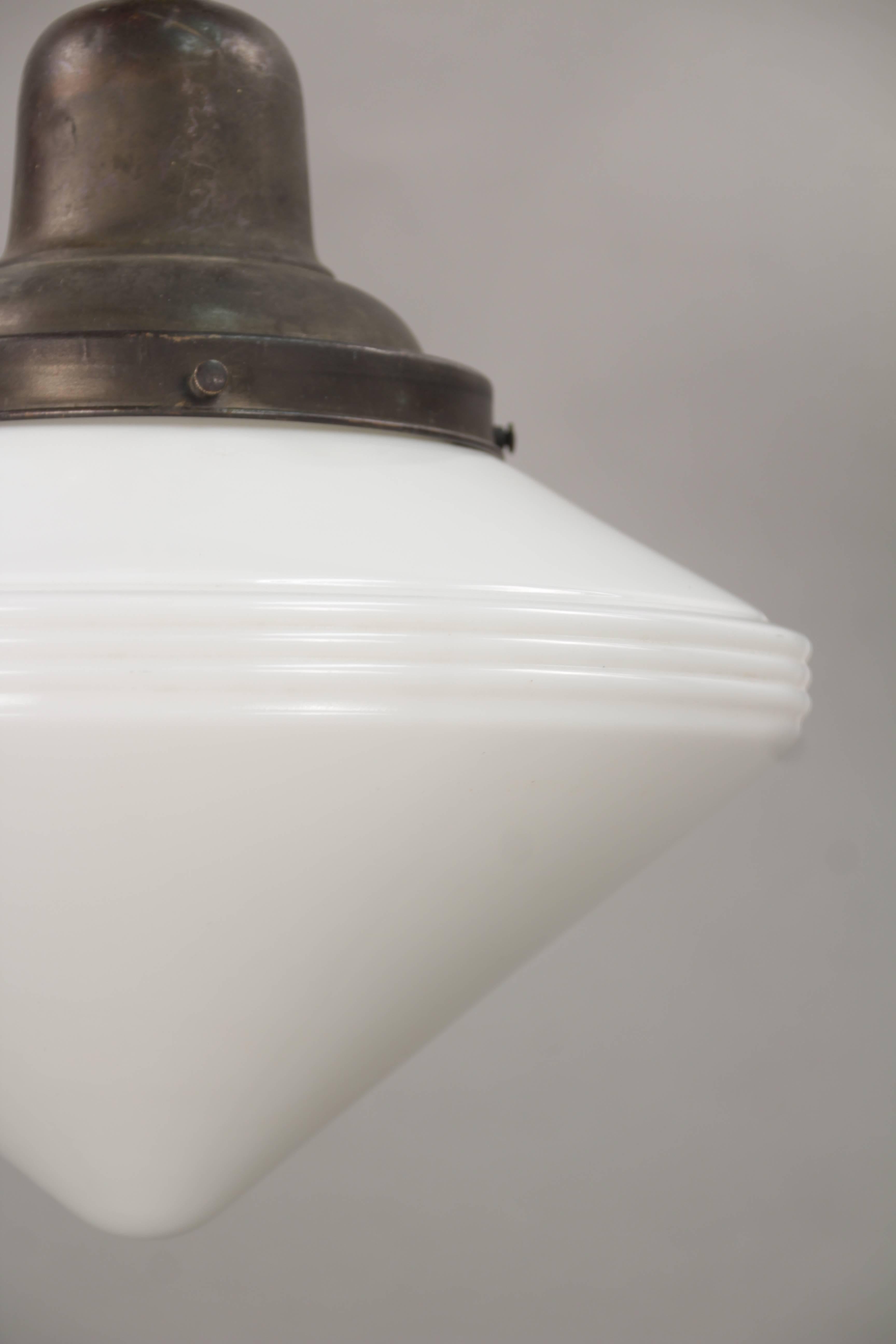 Industrial 1930s Pendant with Milk Glass Torpedo Shade