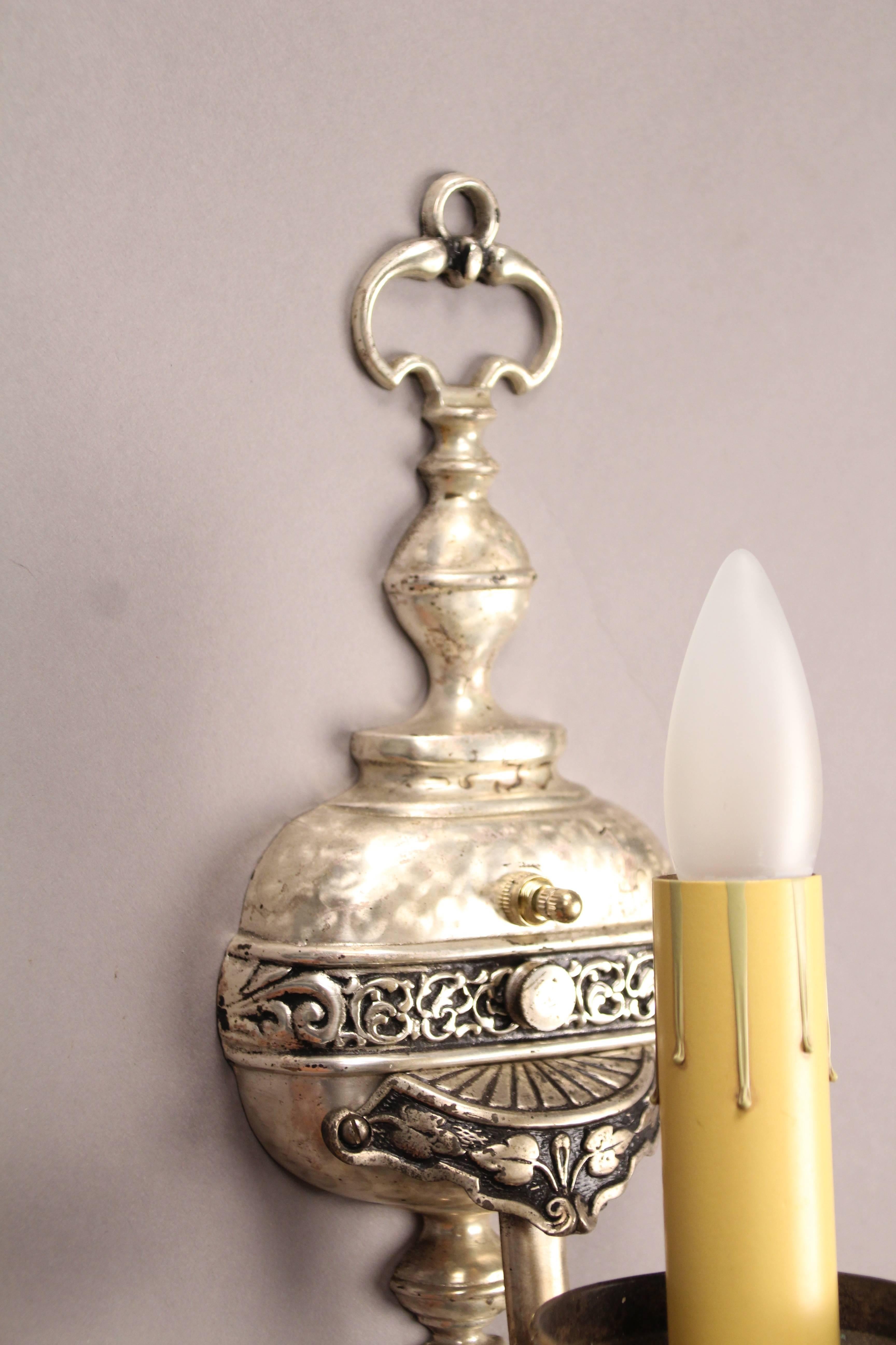 North American 1 of 5 Elegant Silver Toned 1920s Sconce