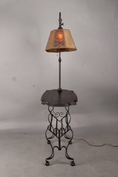 1920s Spanish Revival Side Table with Iron and Original Mica Lamp