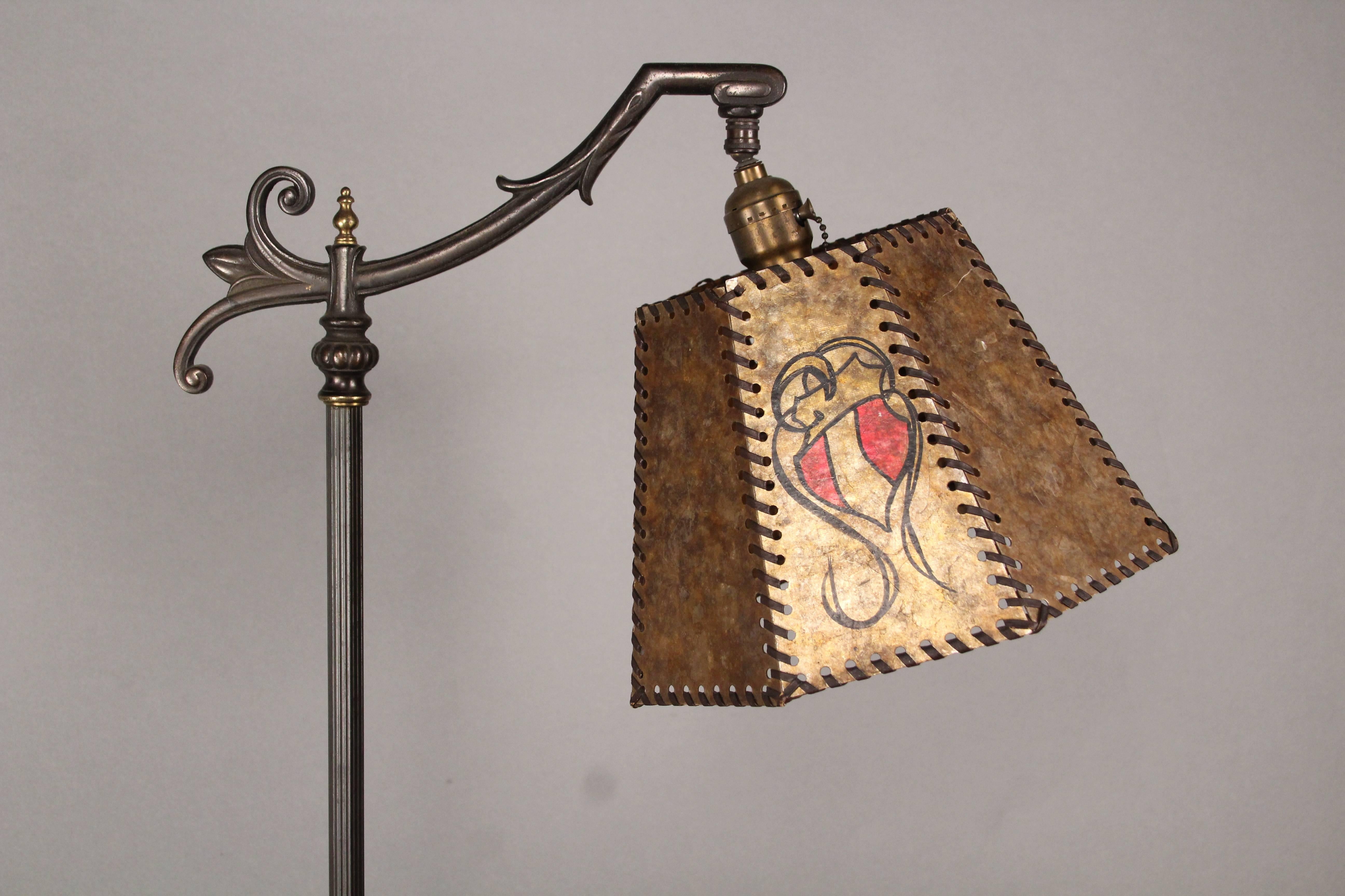 Spanish Colonial 1920s Bridge Lamp with Mica Shade