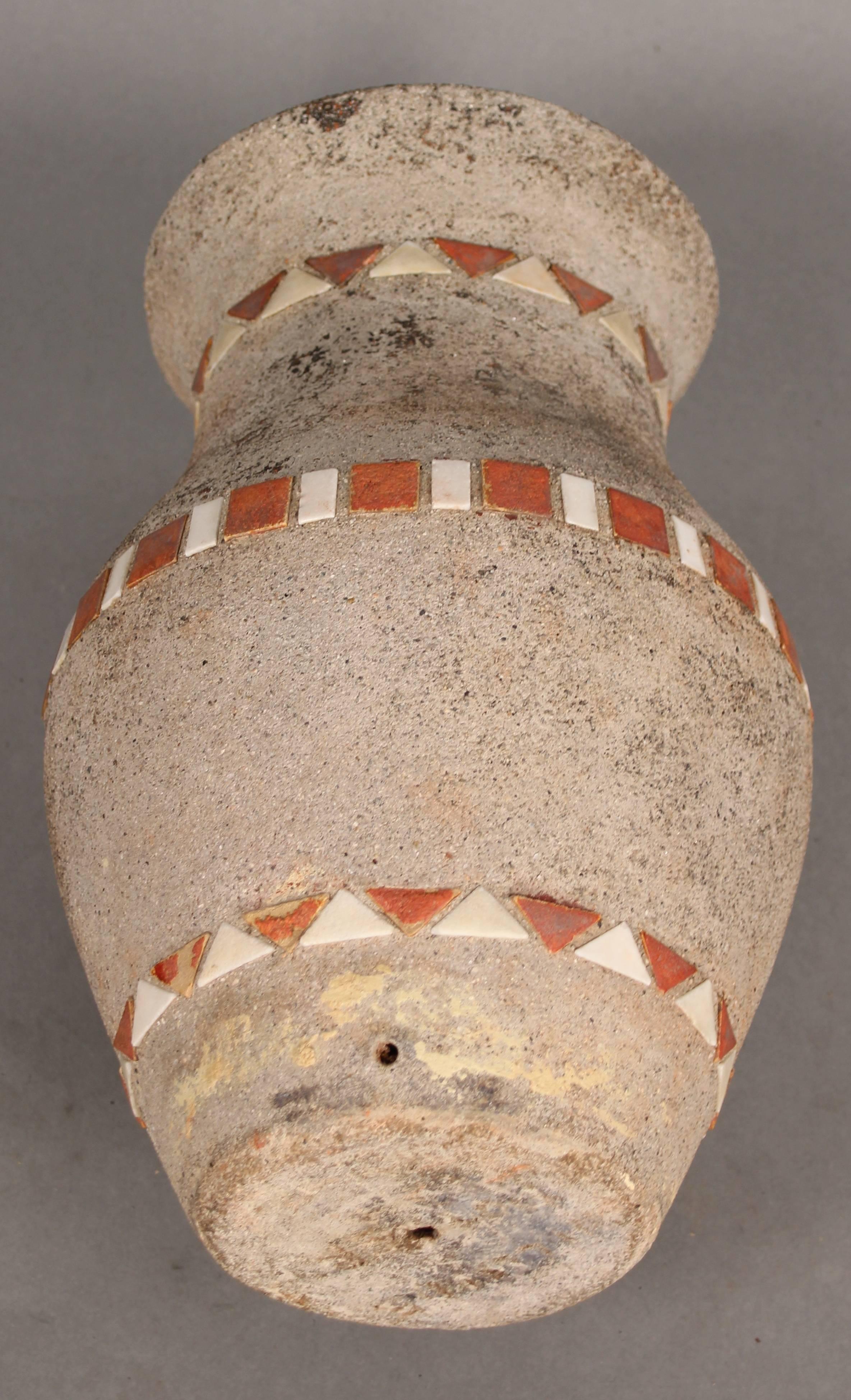 Hillside vase with banded tile design in the desirable red and white color, circa 1920s. Hillside Pottery was an important manufacturer in the 1920s in the Los Angeles area.