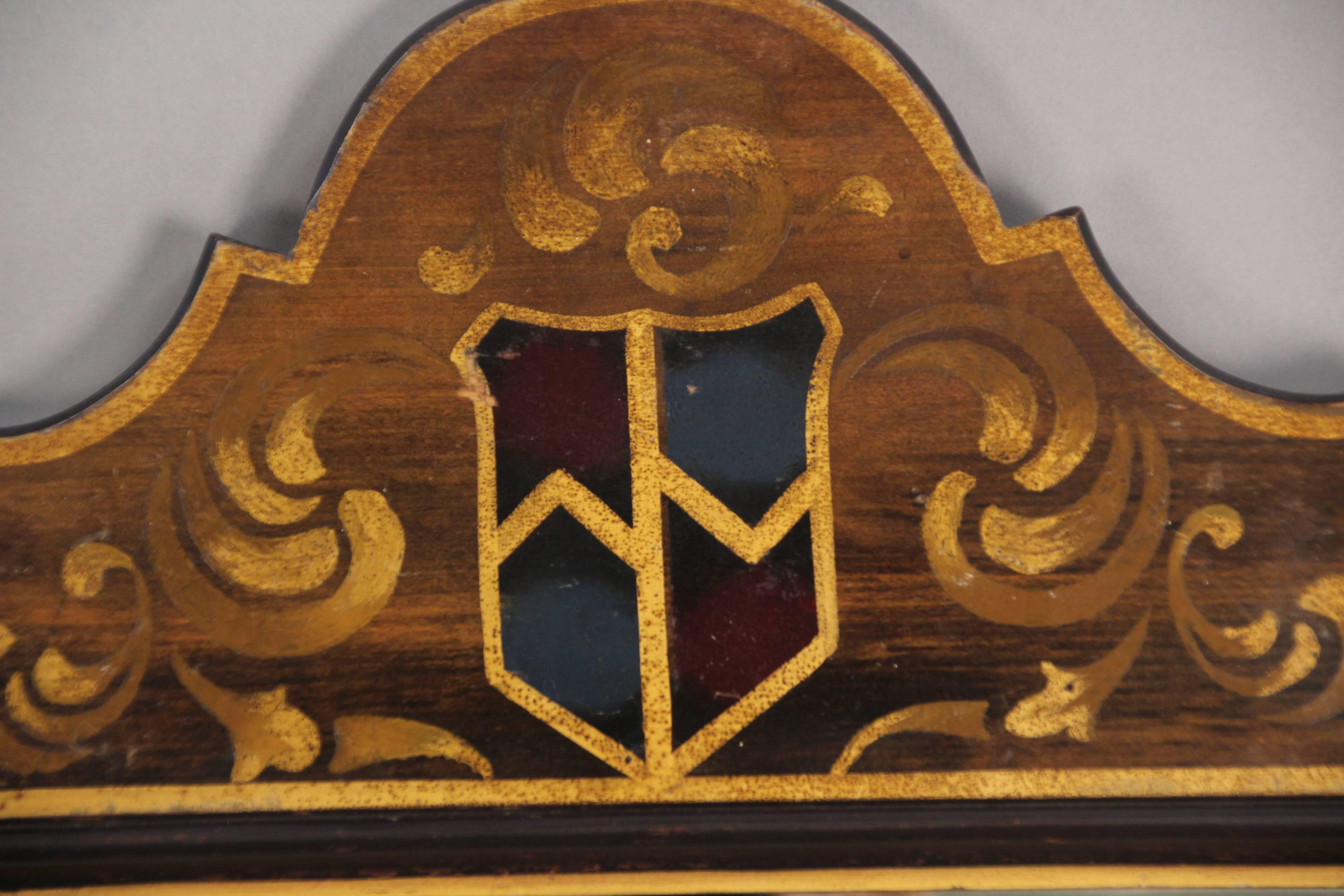 Hand-painted mirror with crest, circa 1920s. This piece came from local Los Angeles estate.
