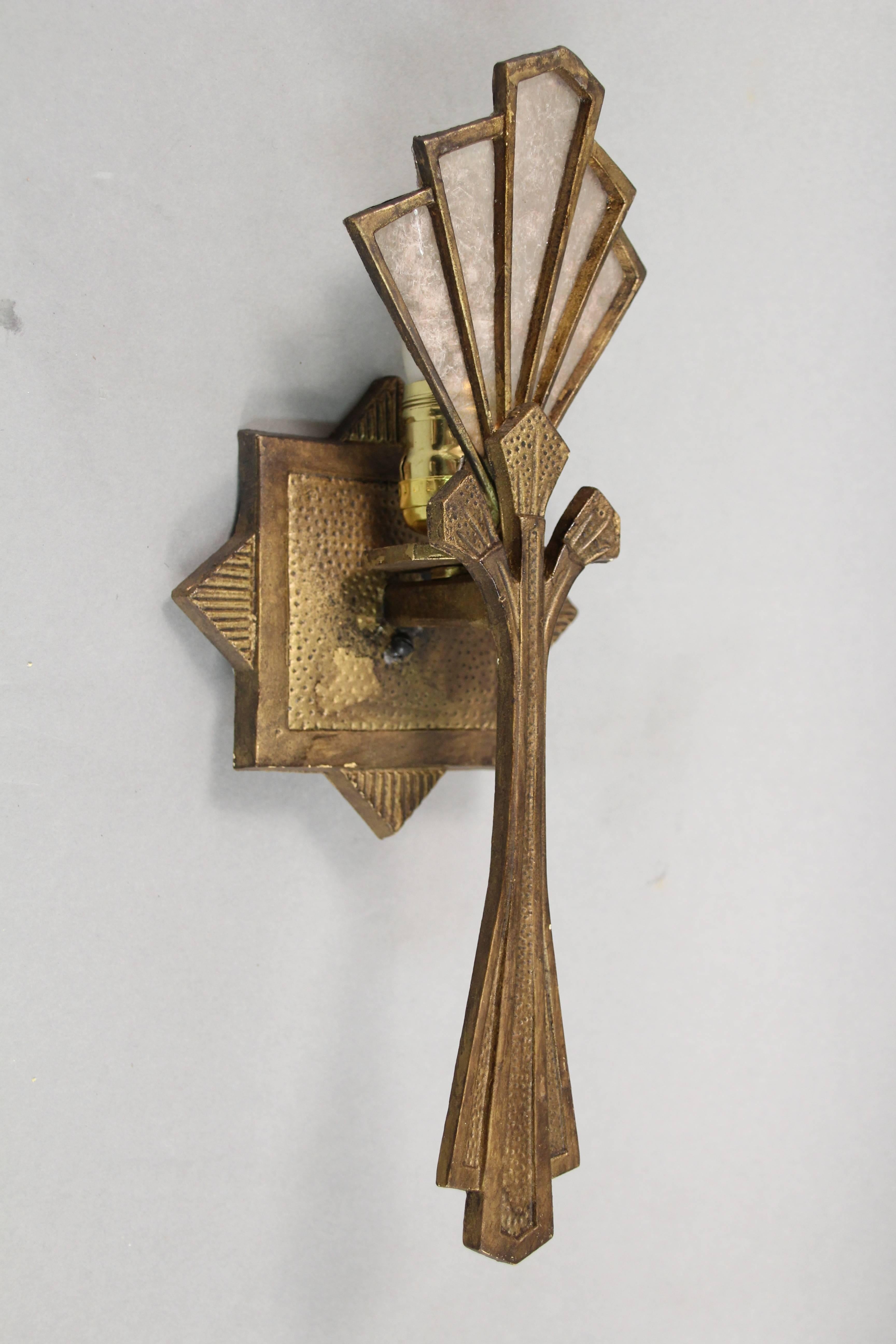 North American 1 of 2 Deco Sconces with Star Shaped Backplate