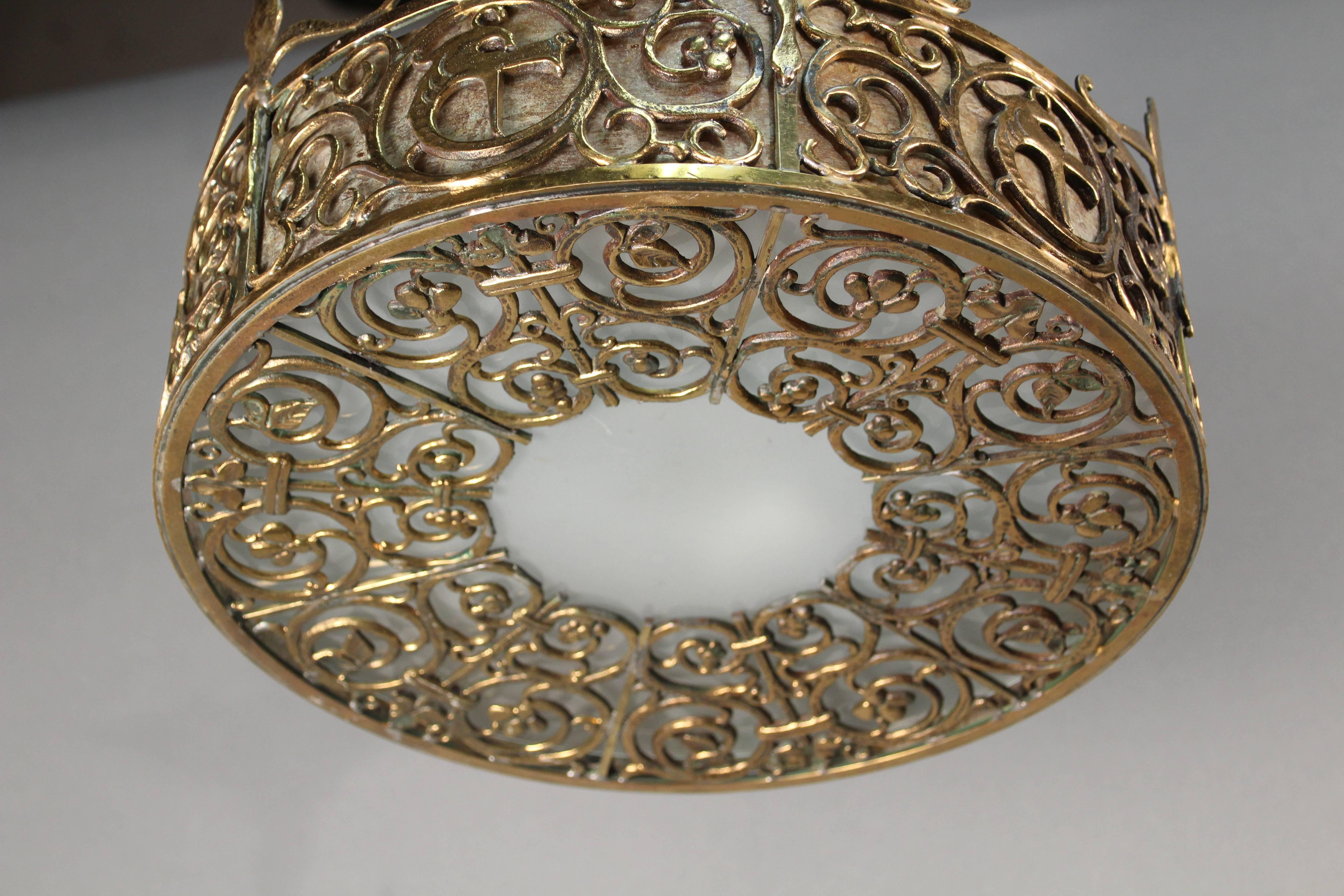 1920s Antique Very Hard to Find Oscar Bach Attributed Ceiling Mount In Good Condition In Pasadena, CA