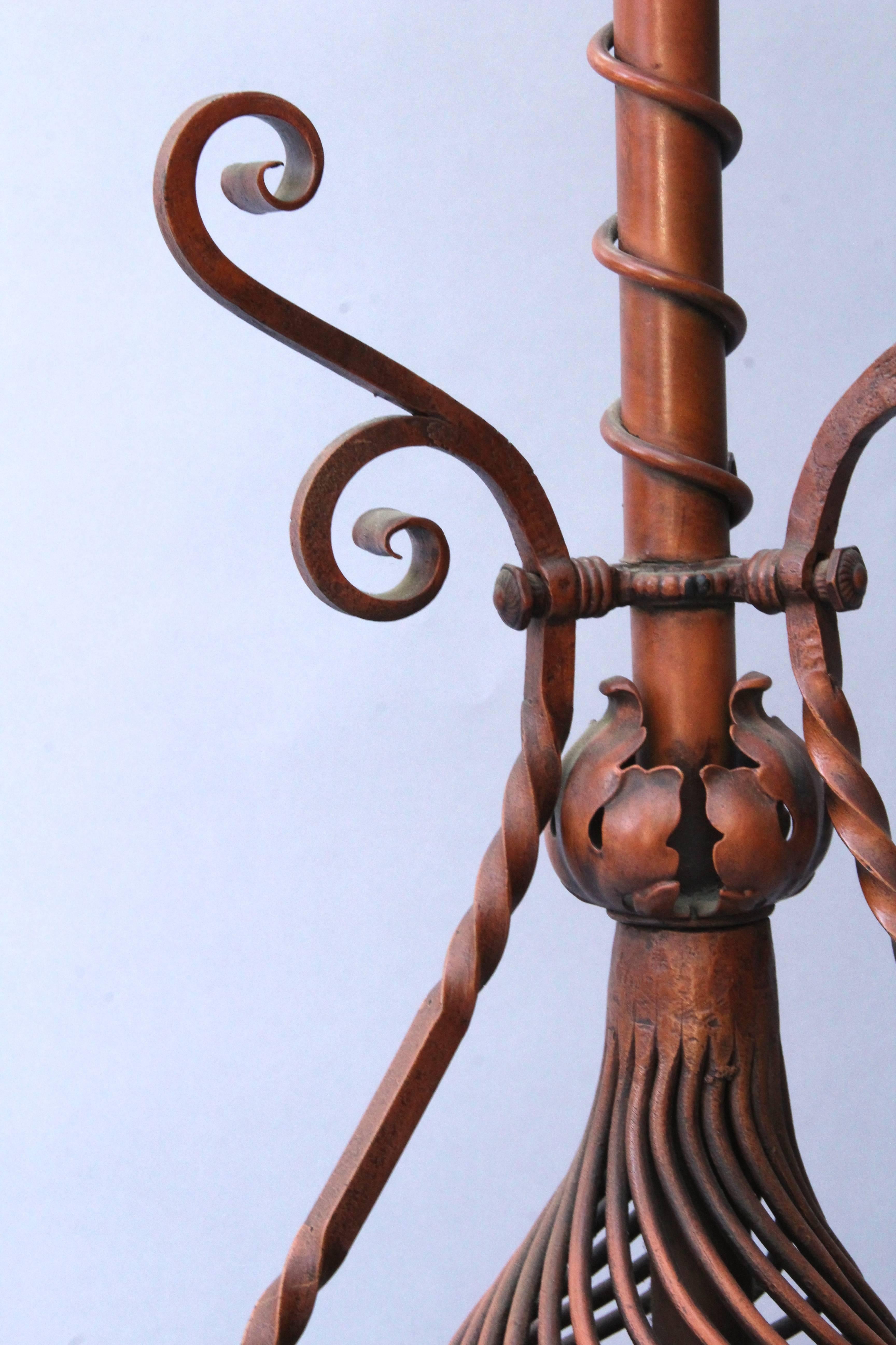 Early 1920s Wrought Iron Floor Lamp with Great Iron Base In Good Condition In Pasadena, CA
