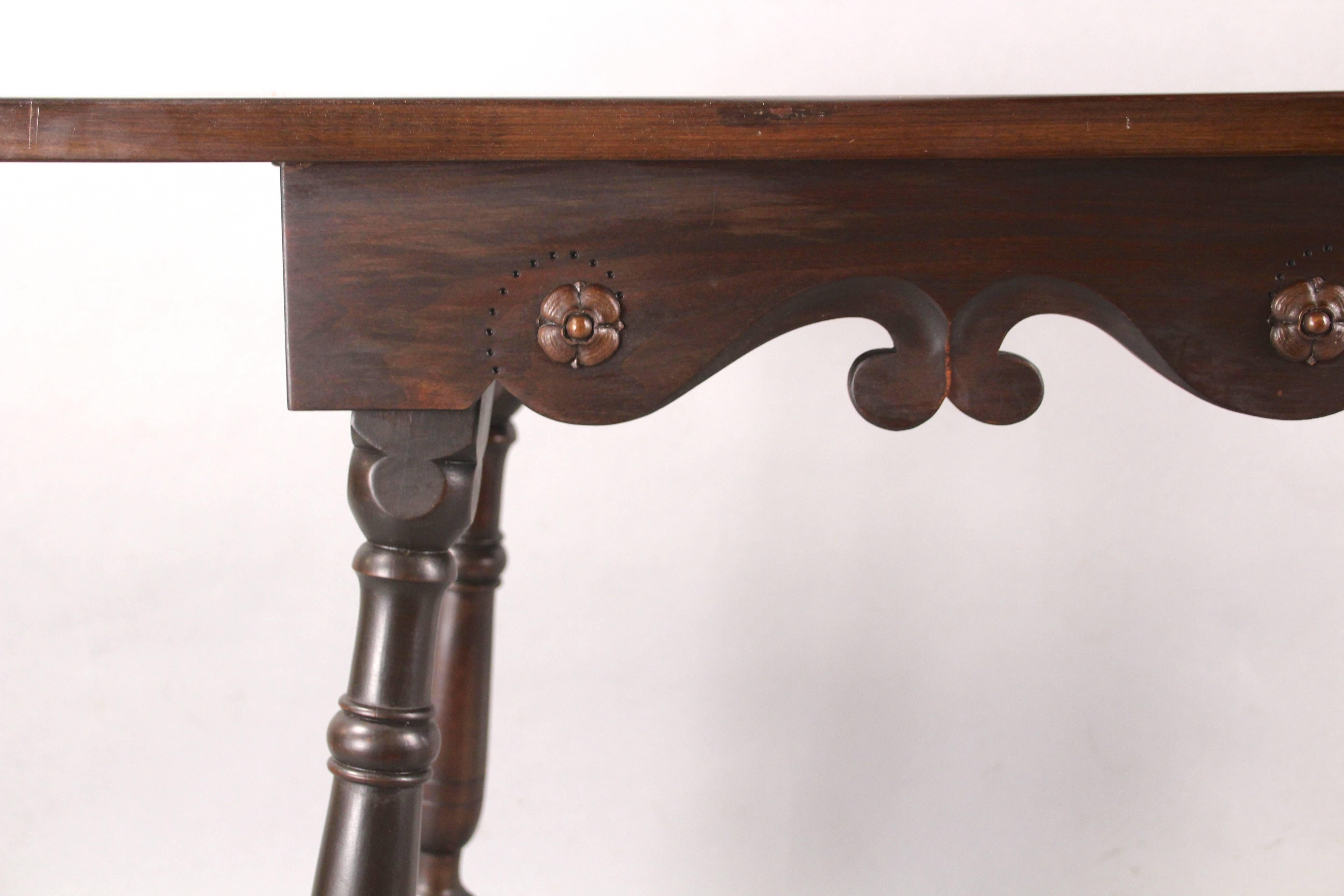 Spanish Colonial 1920s Walnut Console Table with Splayed Legs