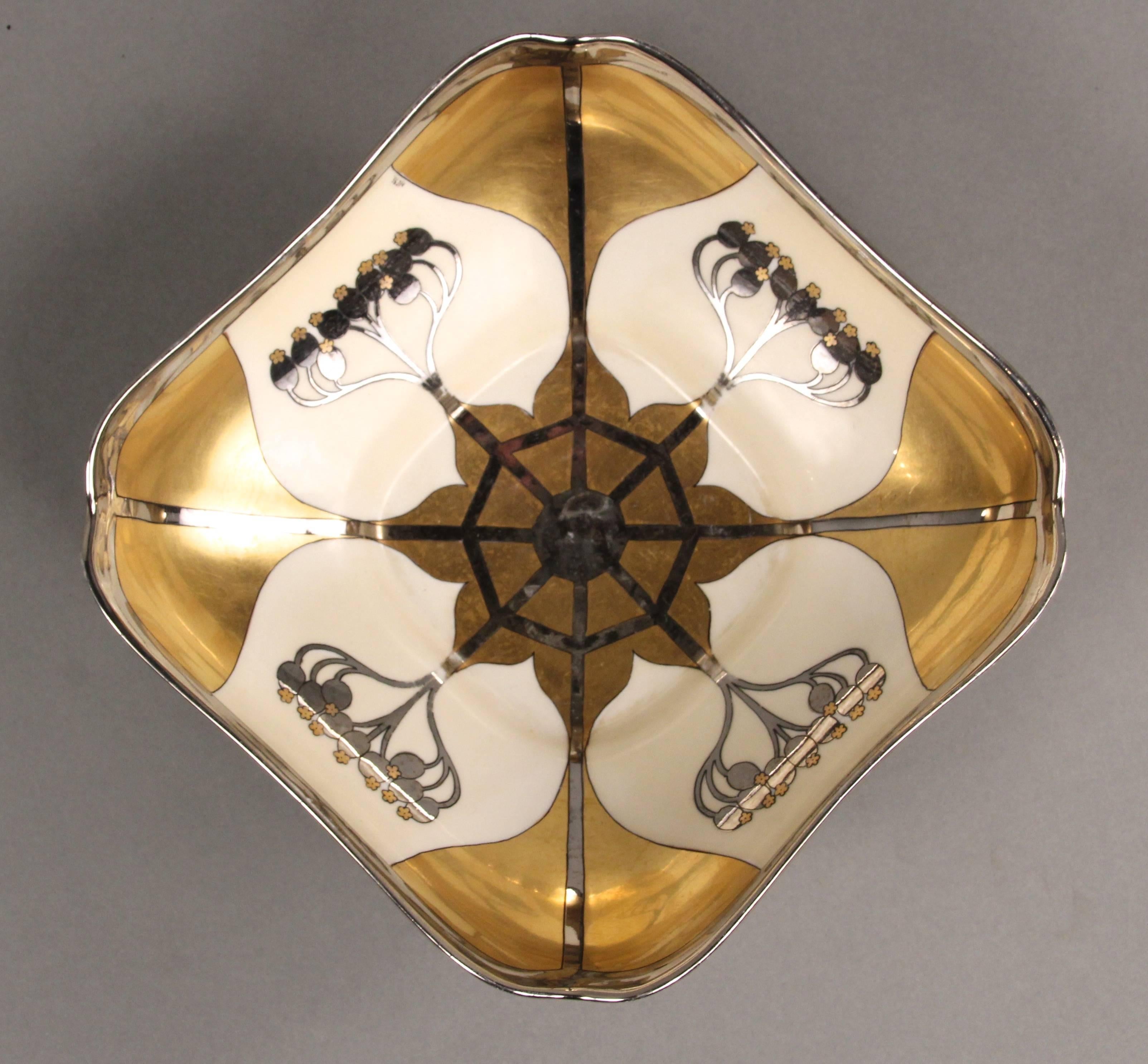 Art Nouveau bowl with floral design marked Pickard Bavaria. Signed by Robert Hessler.