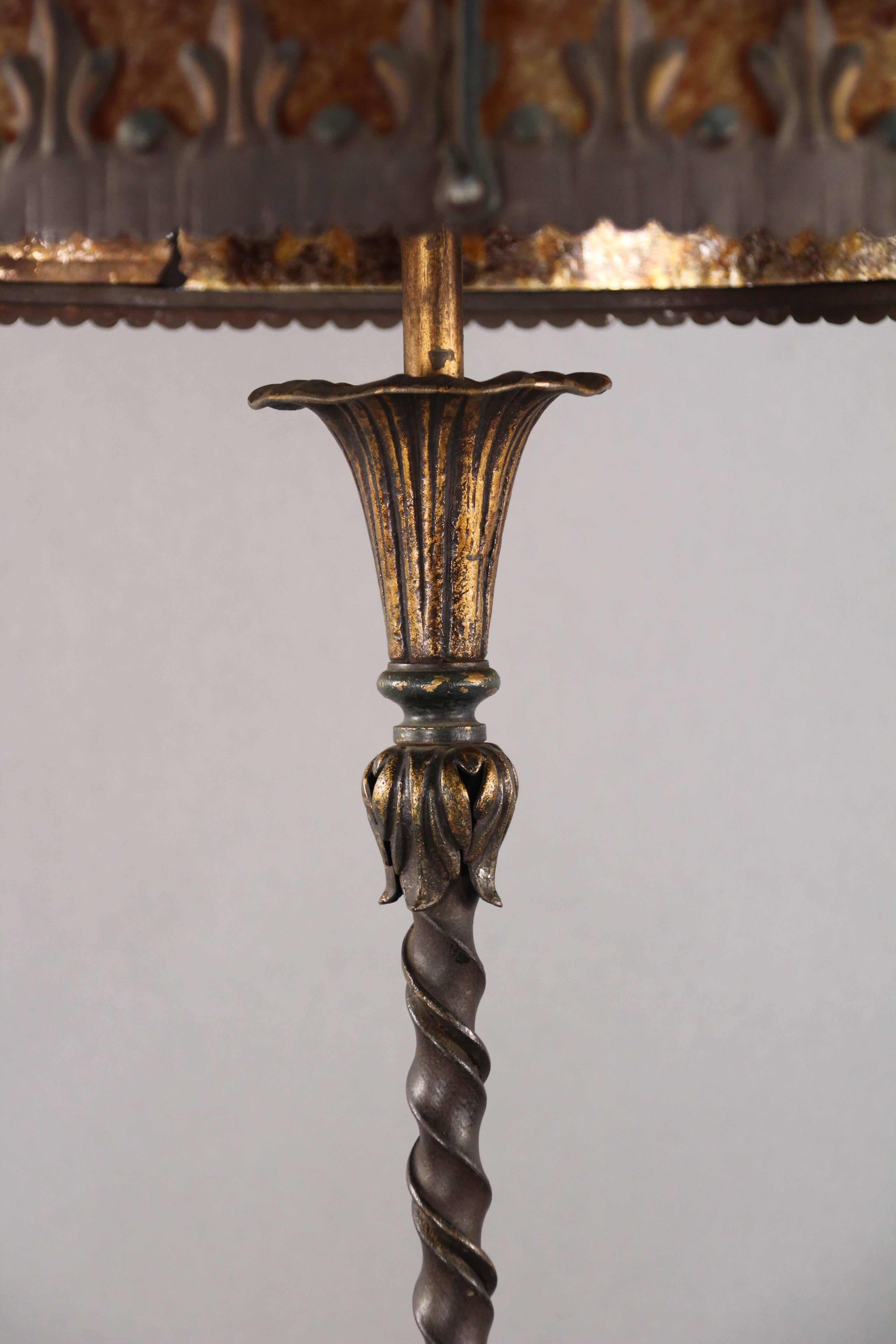 American Classic Spanish Revival Floor Lamp with Mica, 1920s Antique