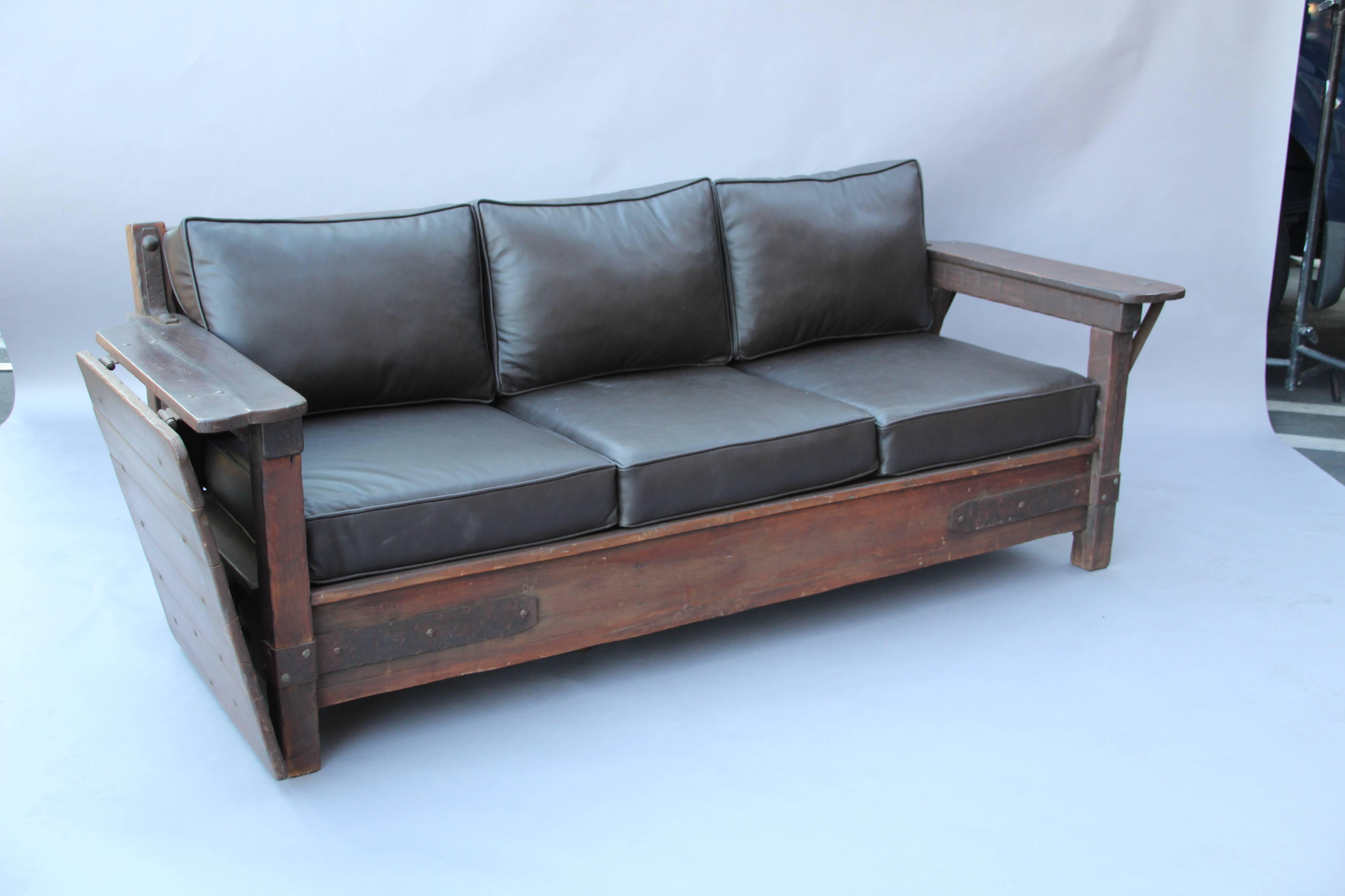 Rancho Monterey Signed Monterey Rancho Sofa with Drop Arm with Old Wood Finish