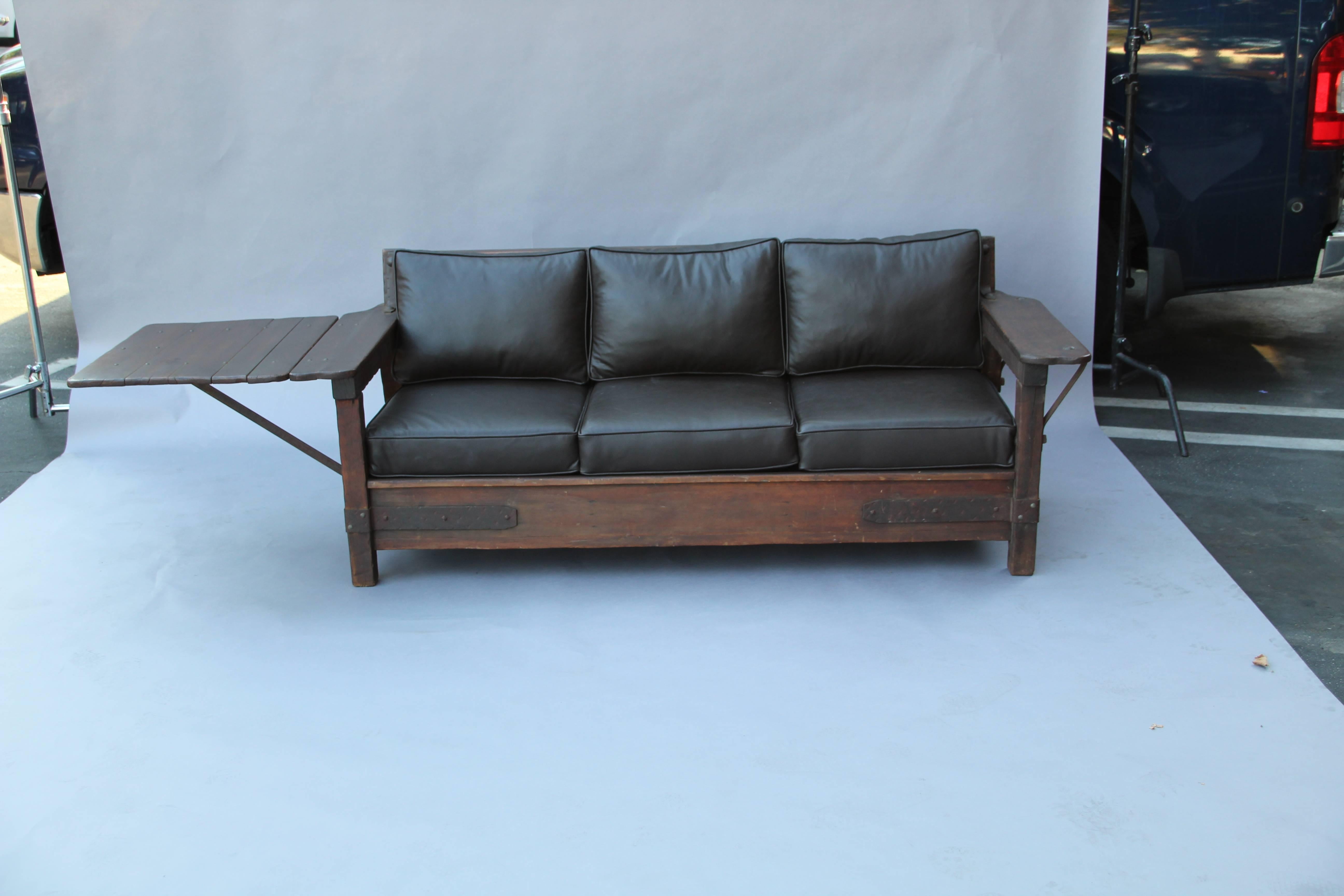 American Signed Monterey Rancho Sofa with Drop Arm with Old Wood Finish